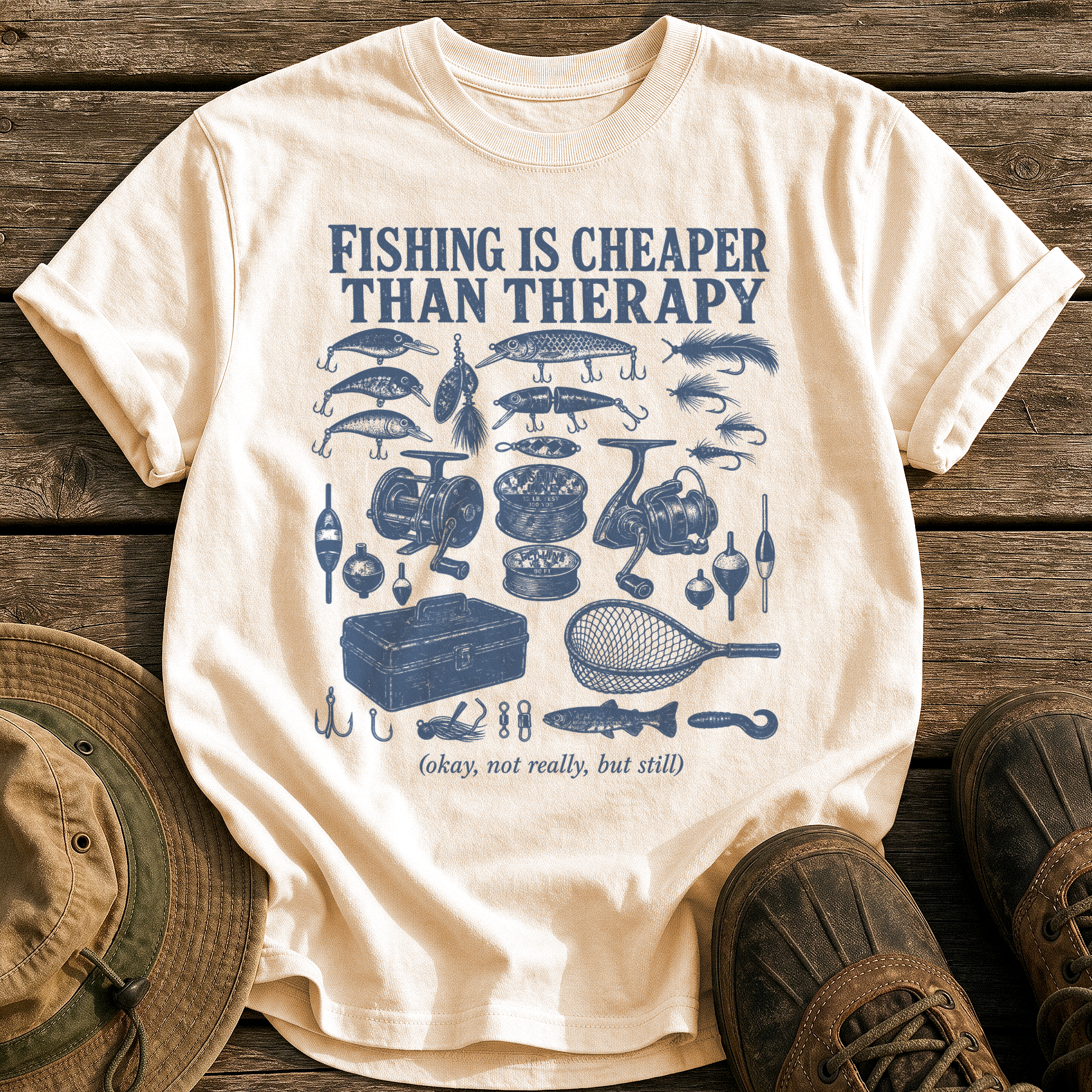 Fishing Is Cheaper Than Therapy tee - Ivory - front