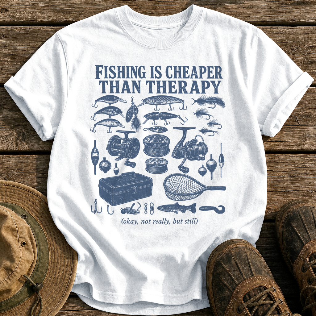 Fishing Is Cheaper Than Therapy tee - White - front