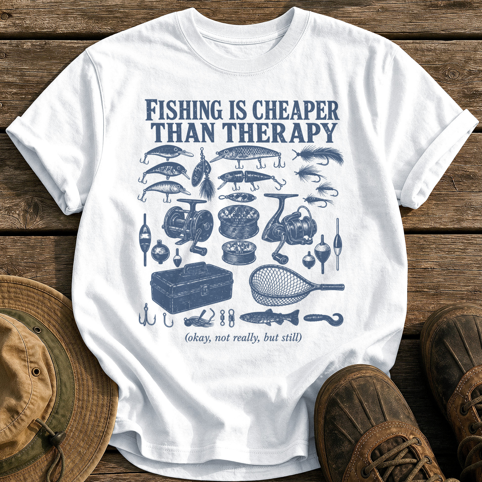 Fishing Is Cheaper Than Therapy tee - White - front
