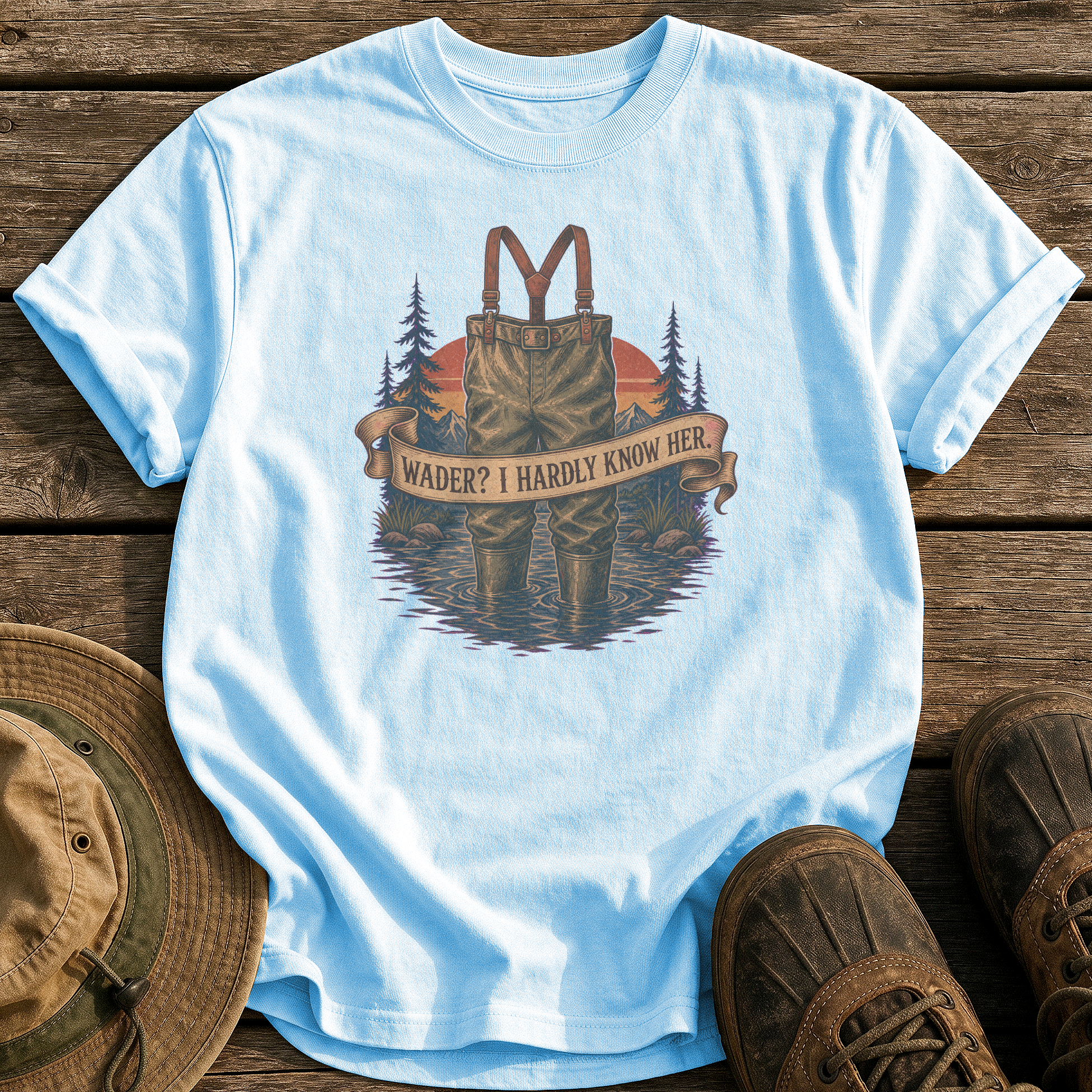 Wader? I Hardly Know Her tee - Chambray - front