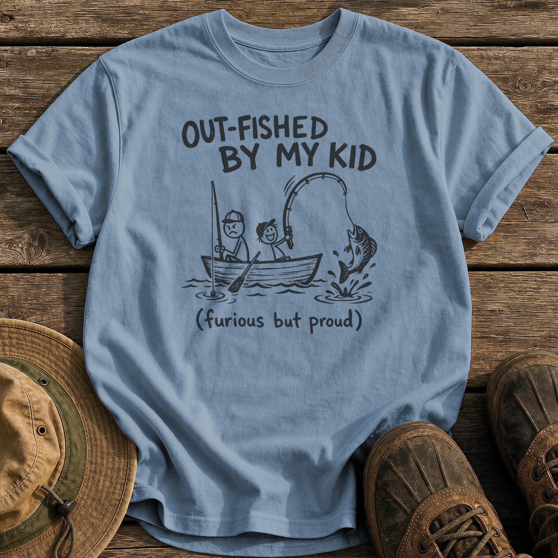 Out-Fished By My Kid tee - Blue Jean - front