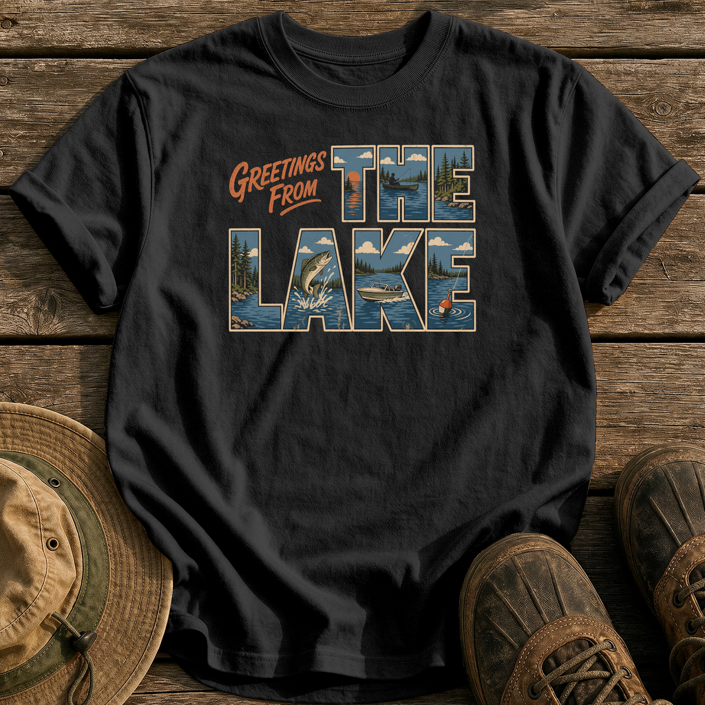 Greetings from the Lake tee - Black - front