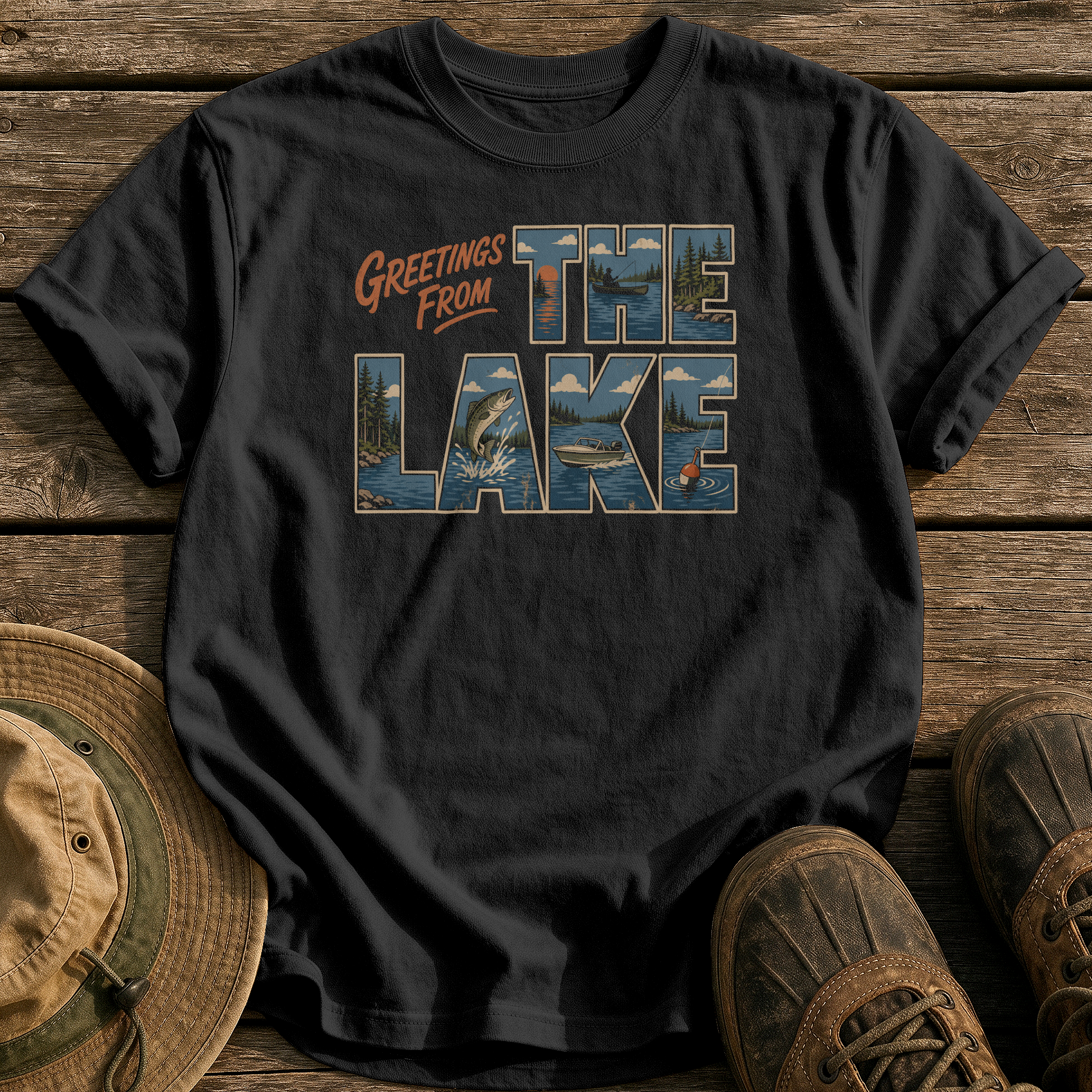 Greetings from the Lake tee - Black - front