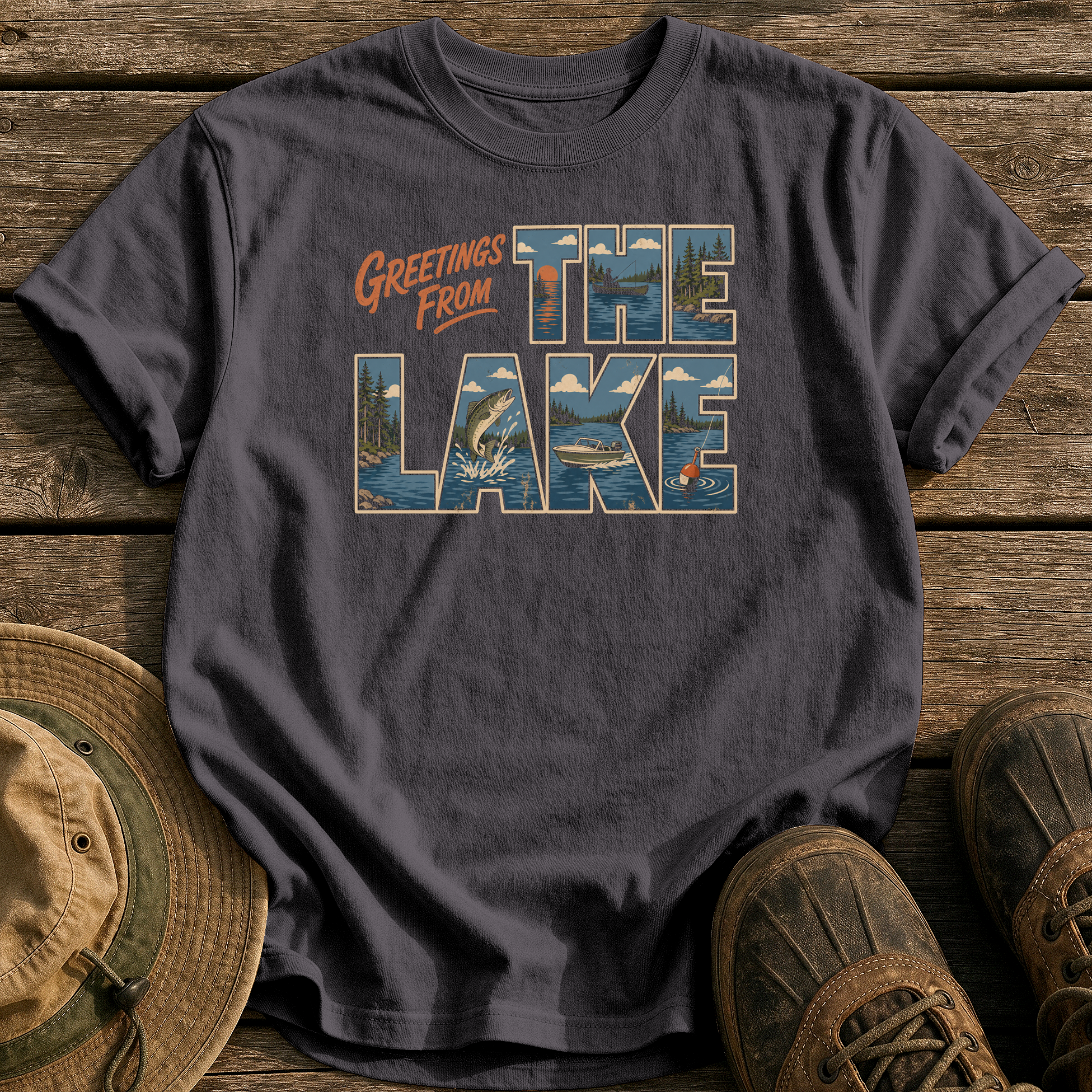 Greetings from the Lake tee - Graphite - front