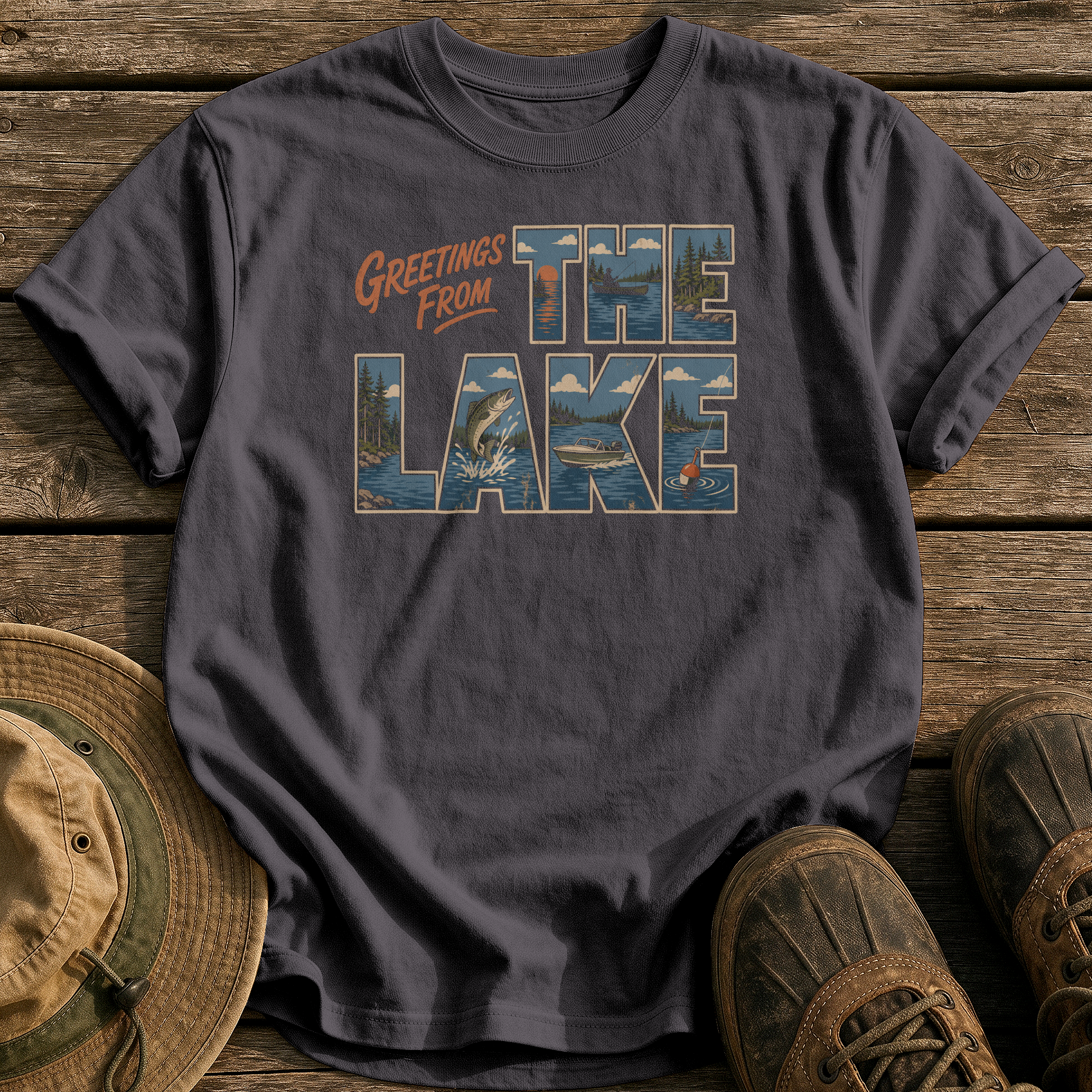 Greetings from the Lake tee - Graphite - front
