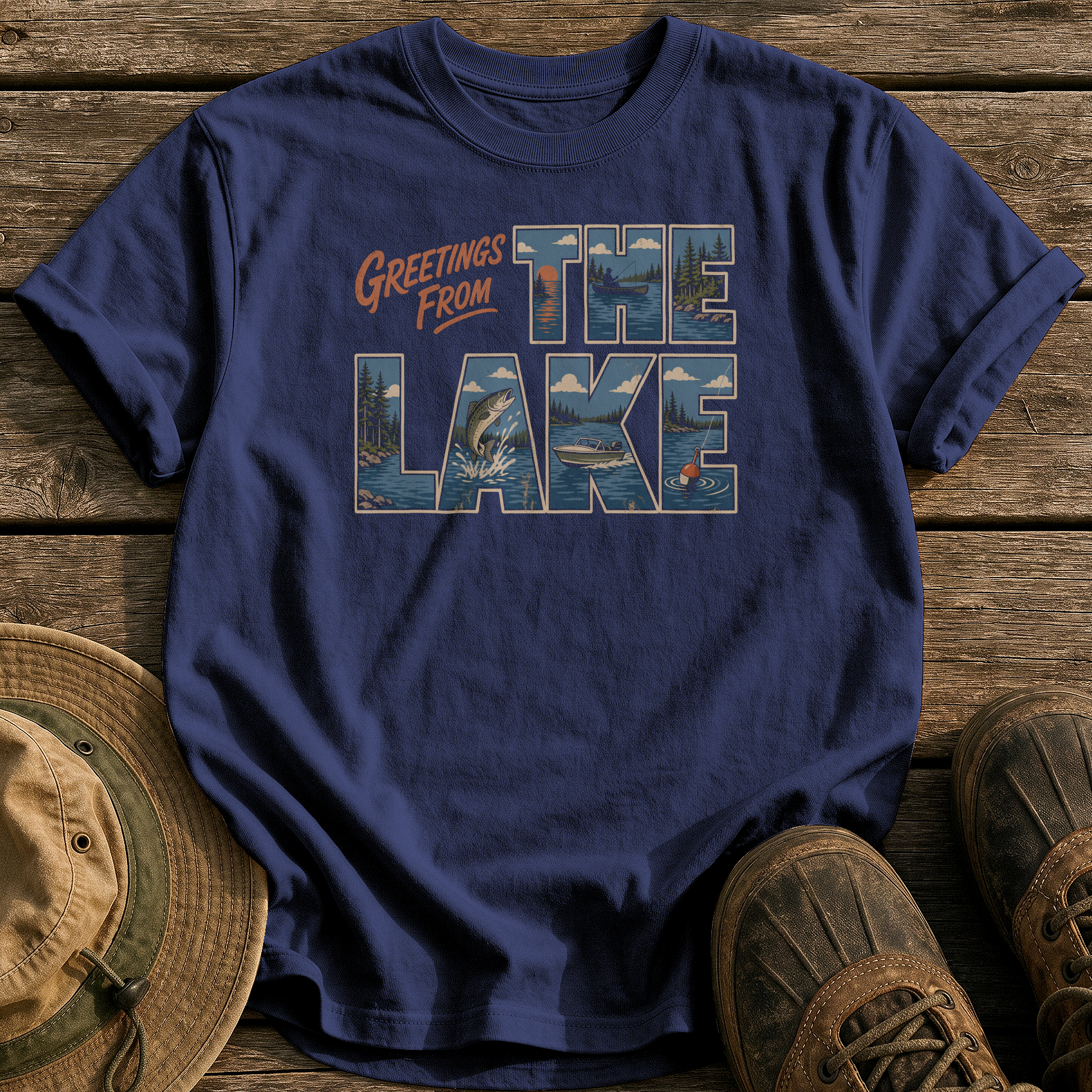 Greetings from the Lake tee - True Navy - front