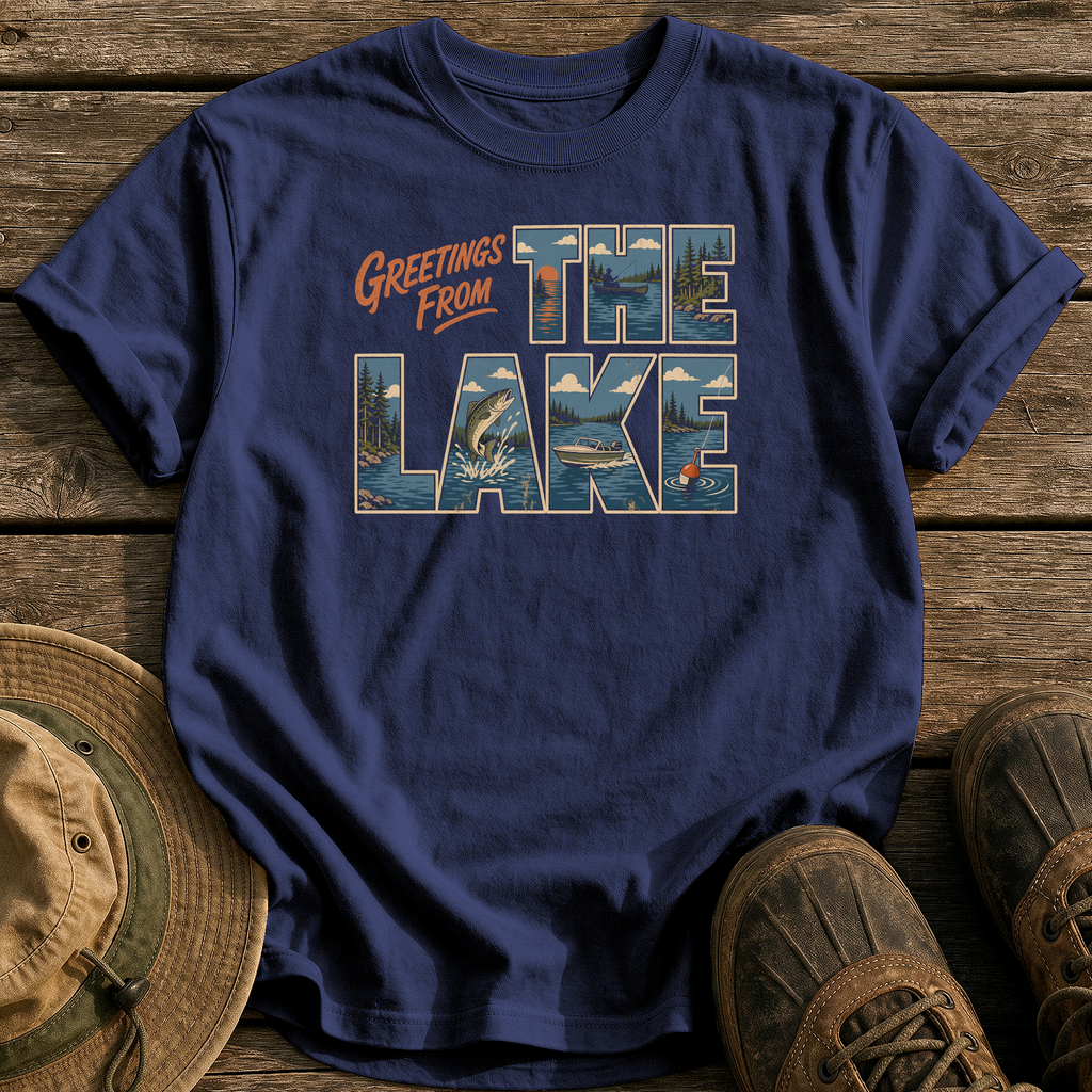 Greetings from the Lake tee - True Navy - front