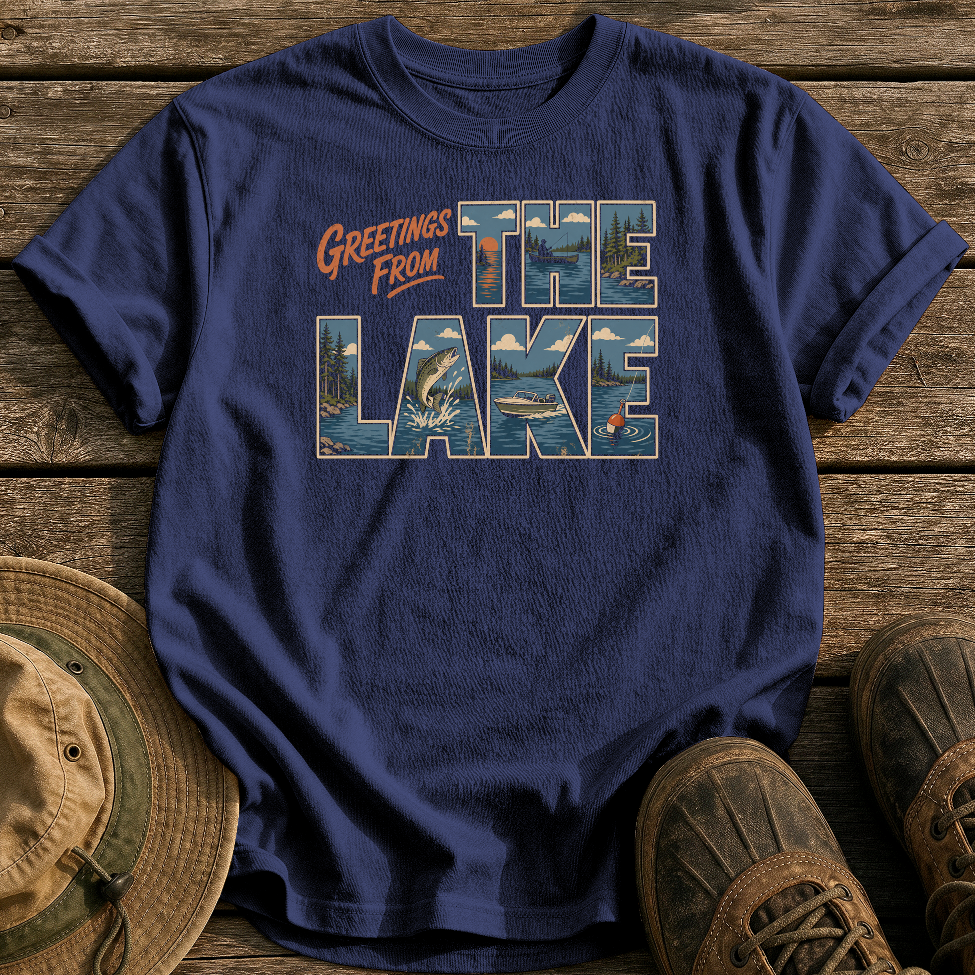Greetings from the Lake tee - True Navy - front