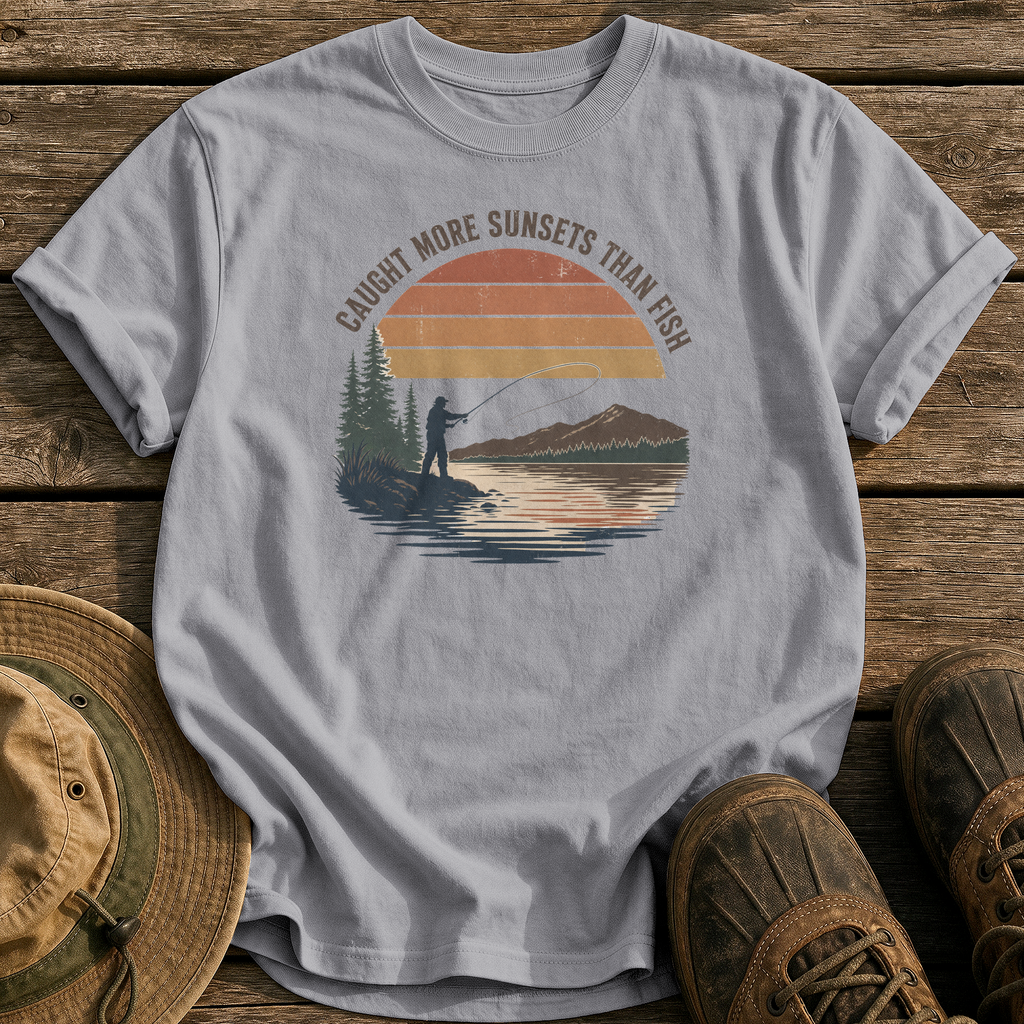 Caught More Sunsets Than Fish tee - Grey - front