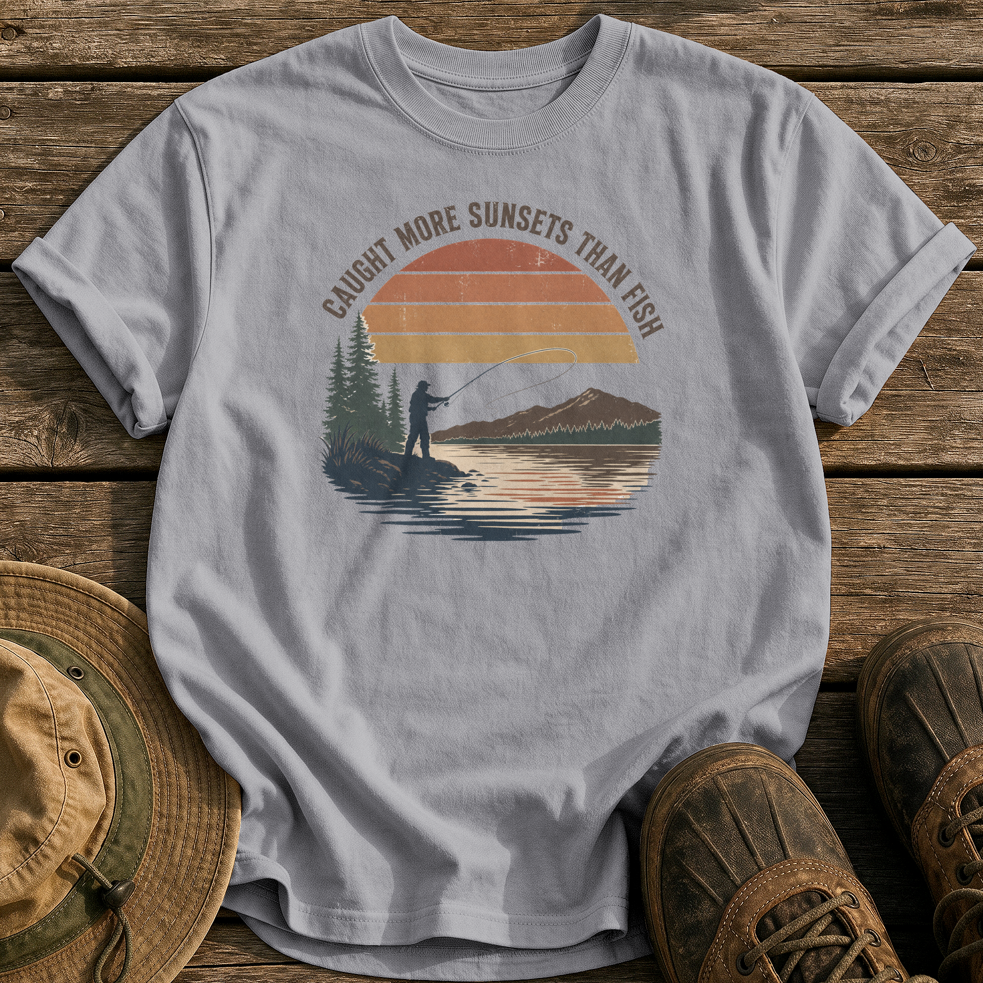 Caught More Sunsets Than Fish tee - Grey - front