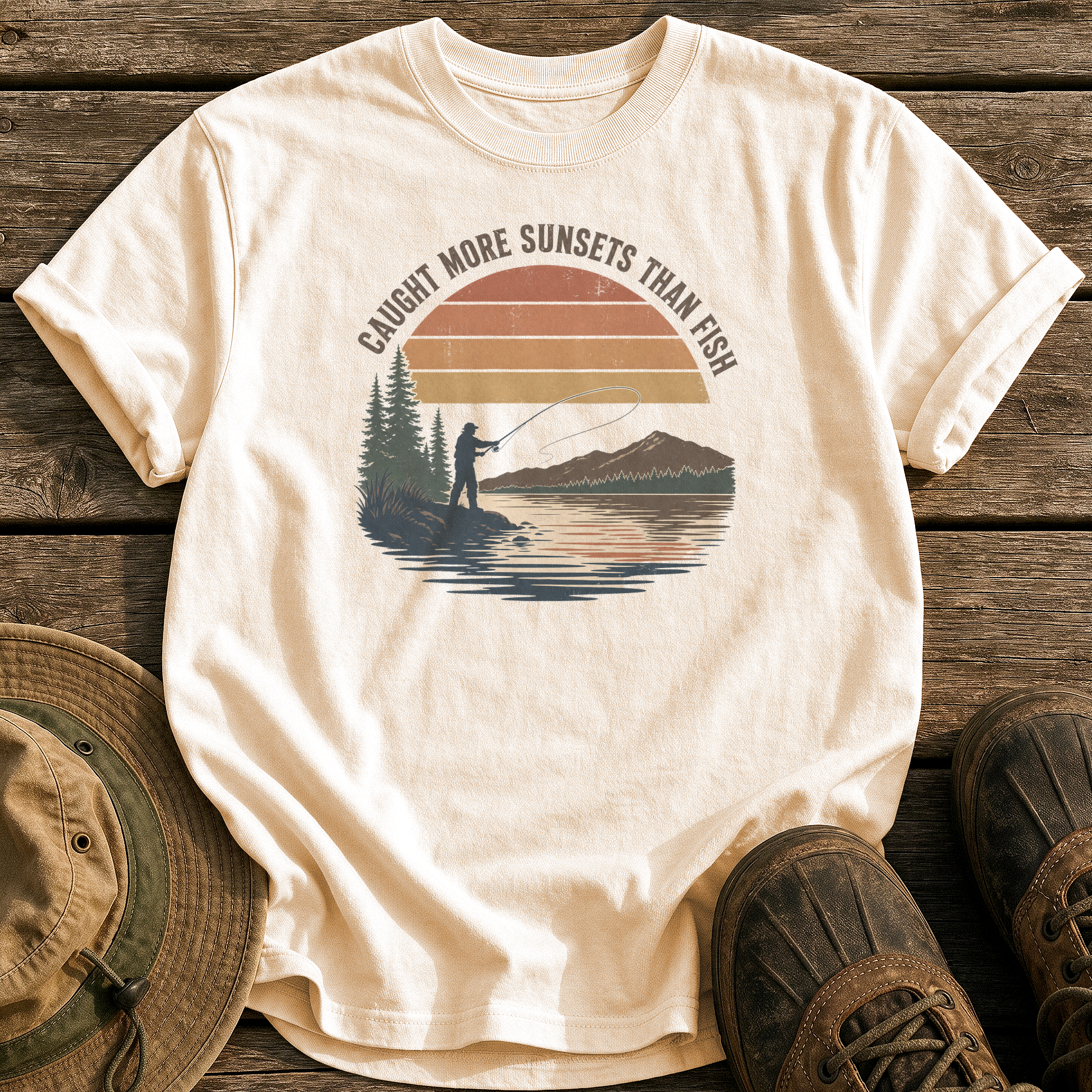 Caught More Sunsets Than Fish tee - Ivory - front
