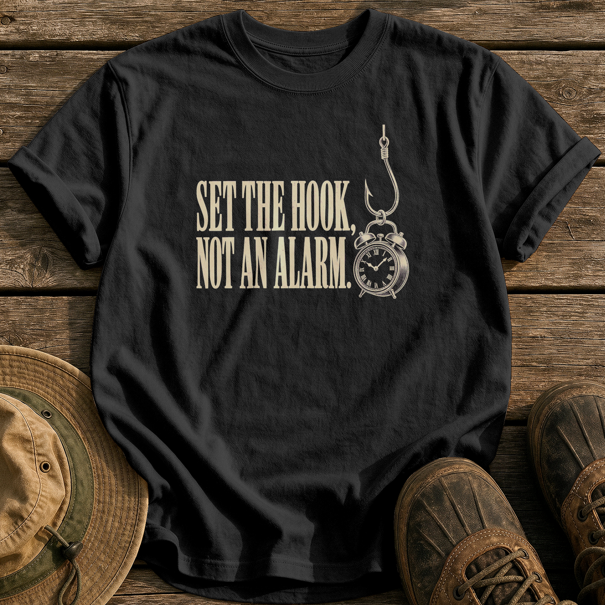 Set Hooks, Not Alarms tee - Black - front
