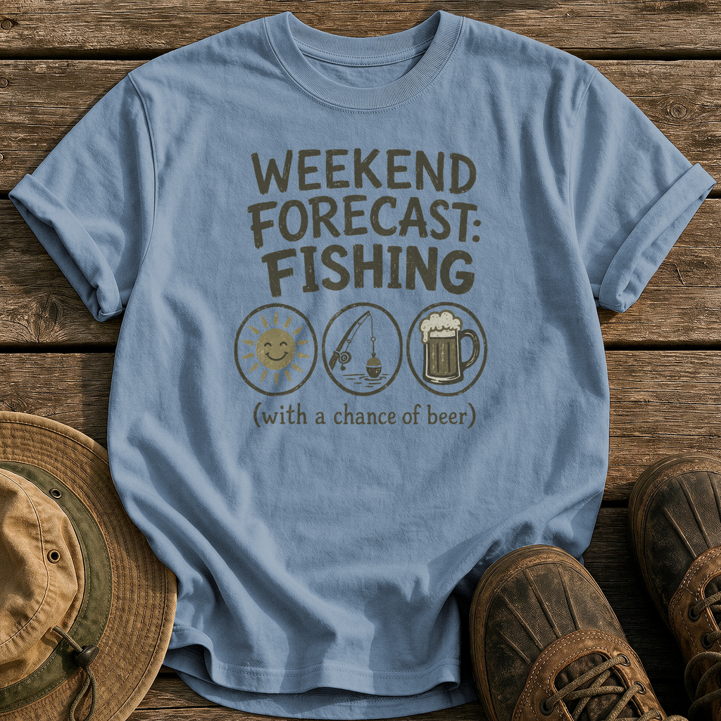 Weekend Forecast: Fishing & Beer tee - Blue Jean - front