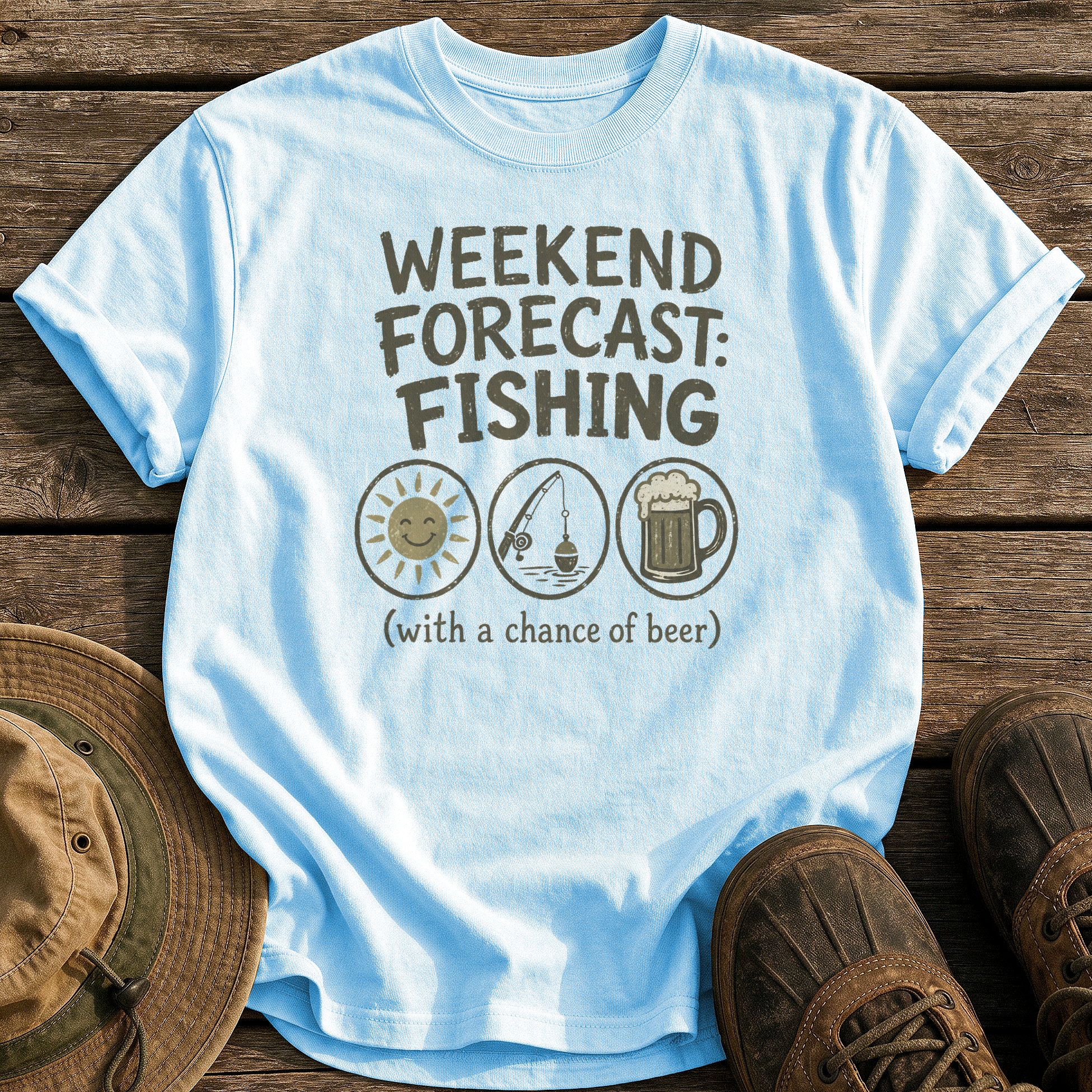 Weekend Forecast: Fishing & Beer tee - Chambray - front
