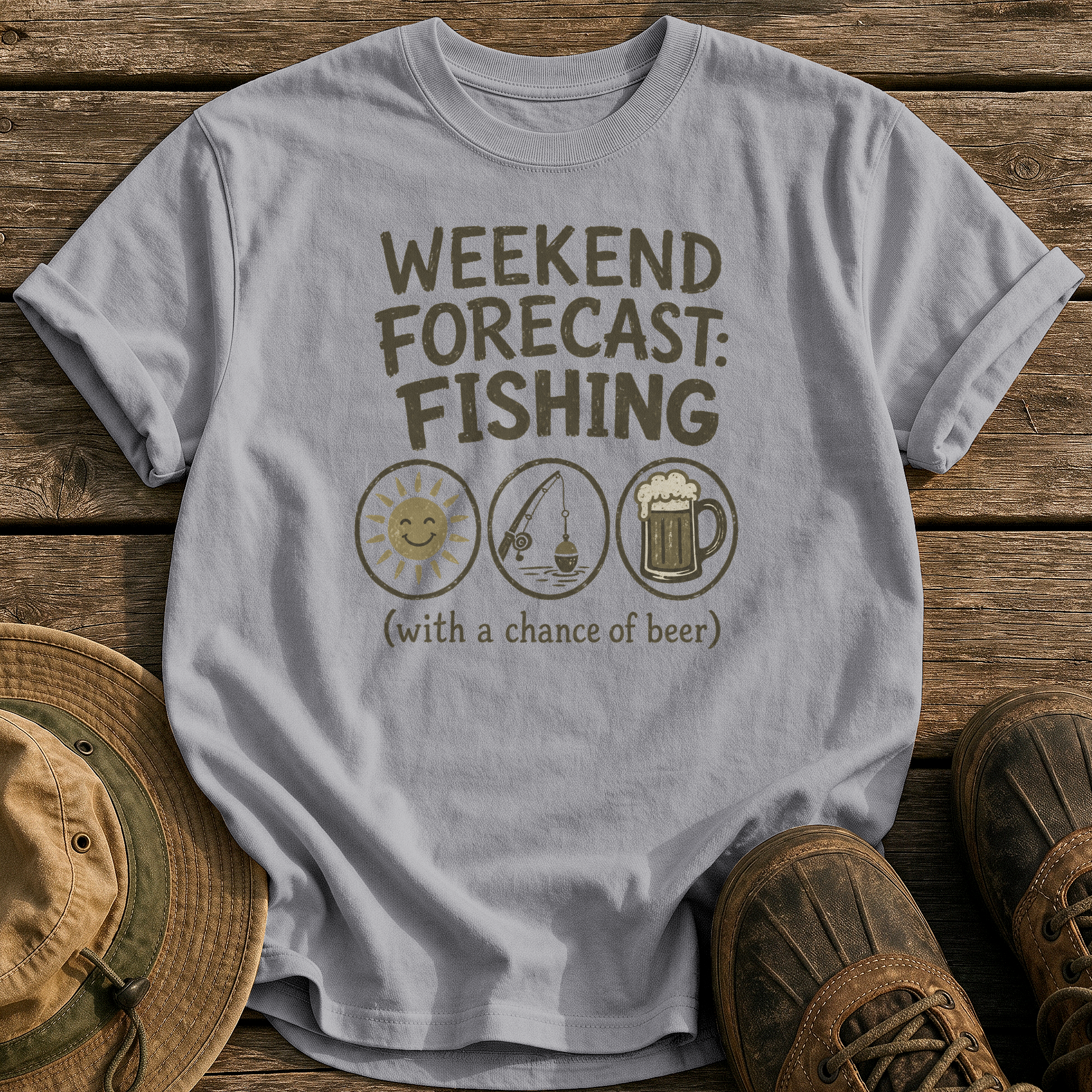 Weekend Forecast: Fishing & Beer tee - Grey - front