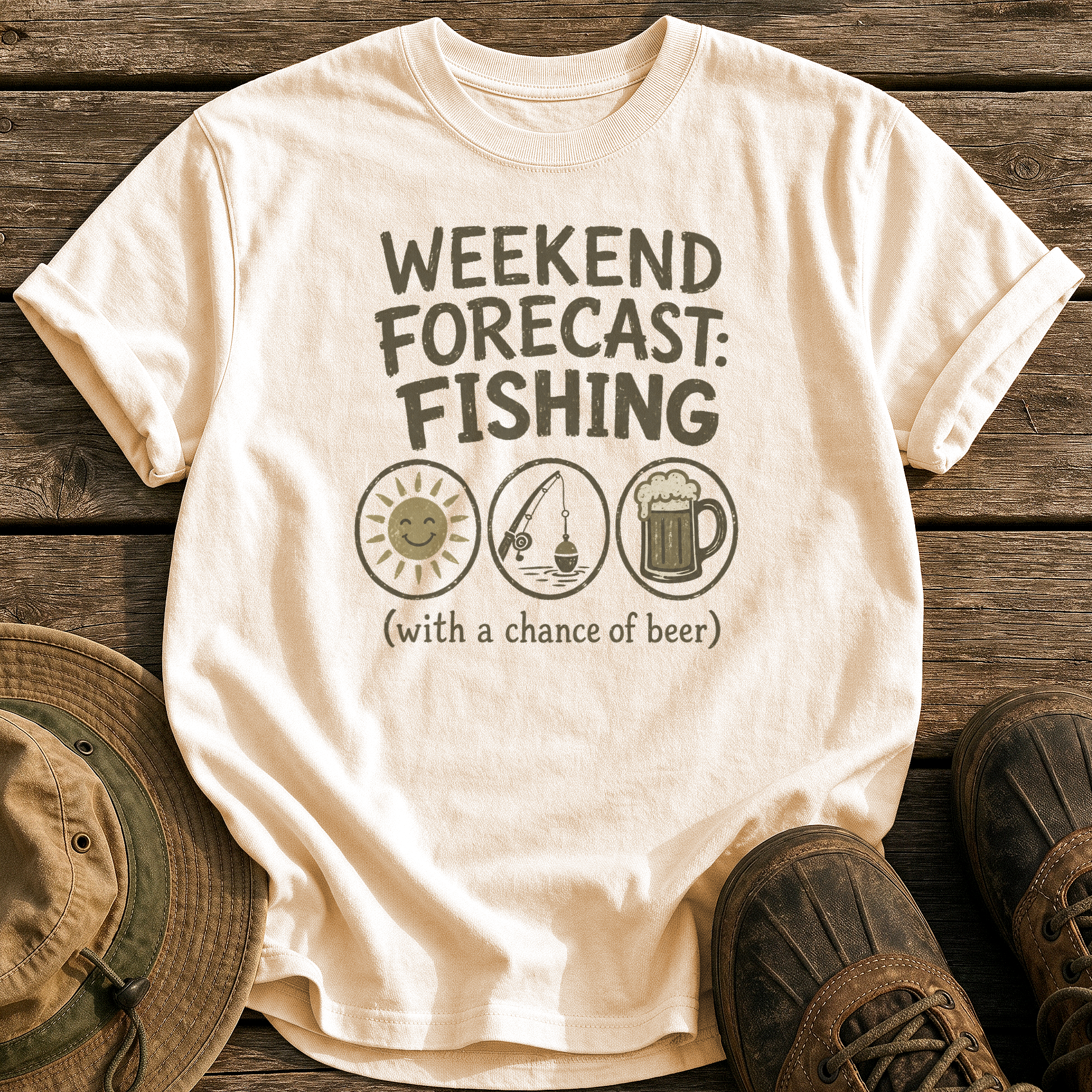 Weekend Forecast: Fishing & Beer tee - Ivory - front