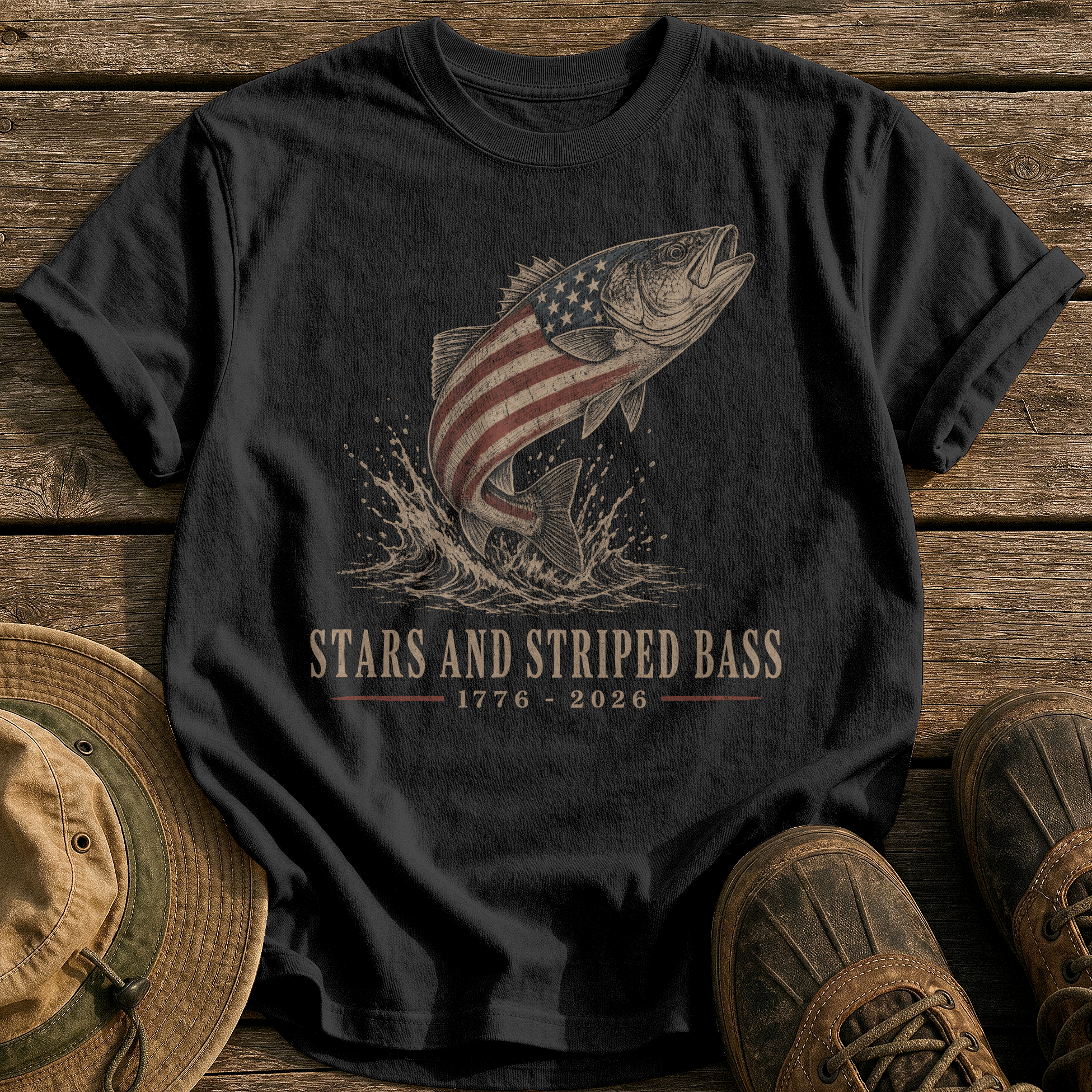 Stars and Striped Bass tee - Black - front