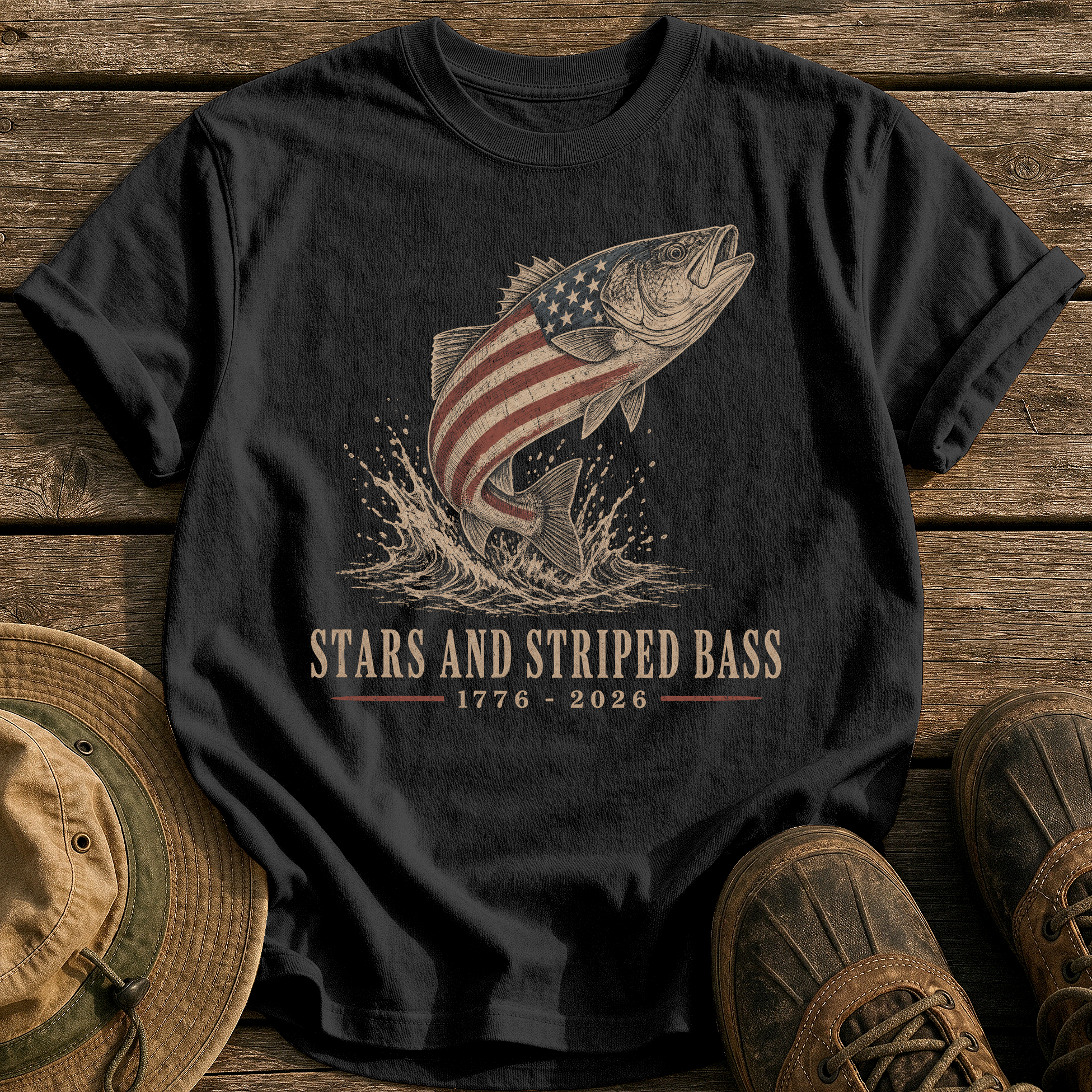 Stars and Striped Bass tee - Black - front