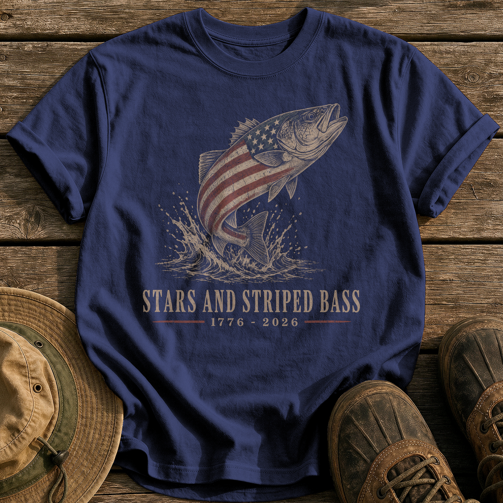 Stars and Striped Bass tee - True Navy - front