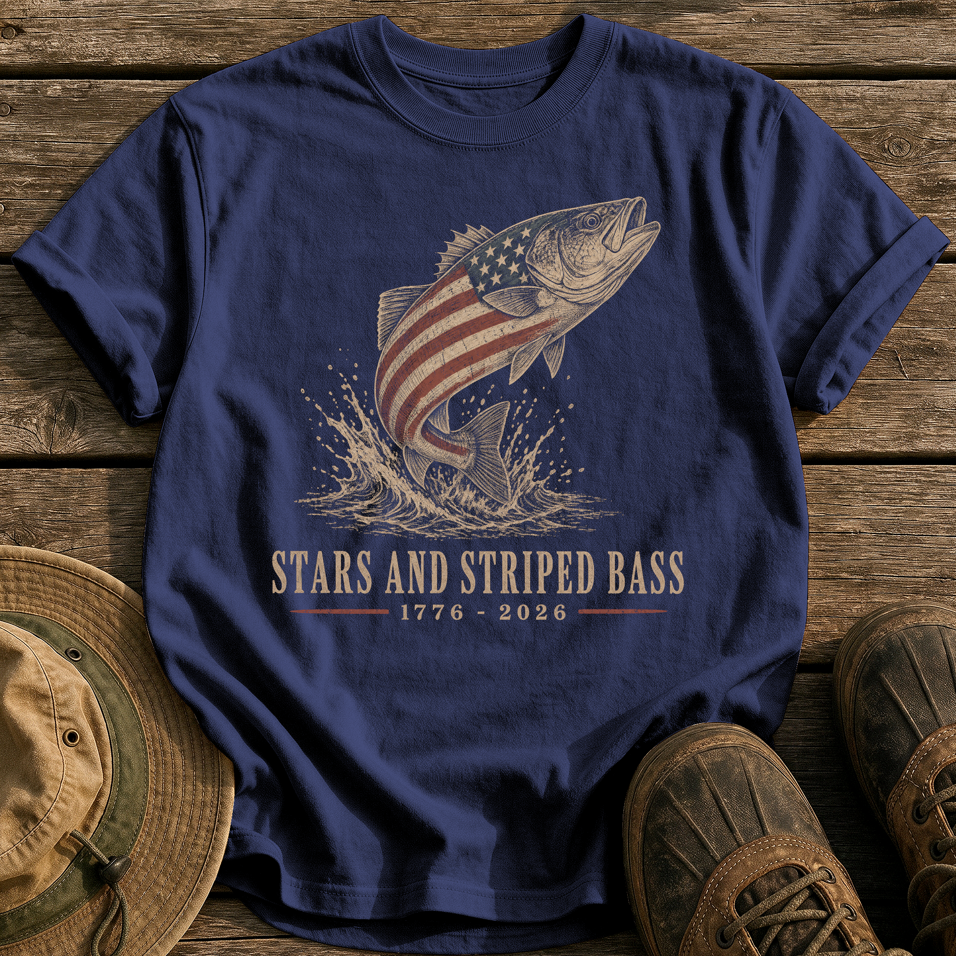 Stars and Striped Bass tee - True Navy - front