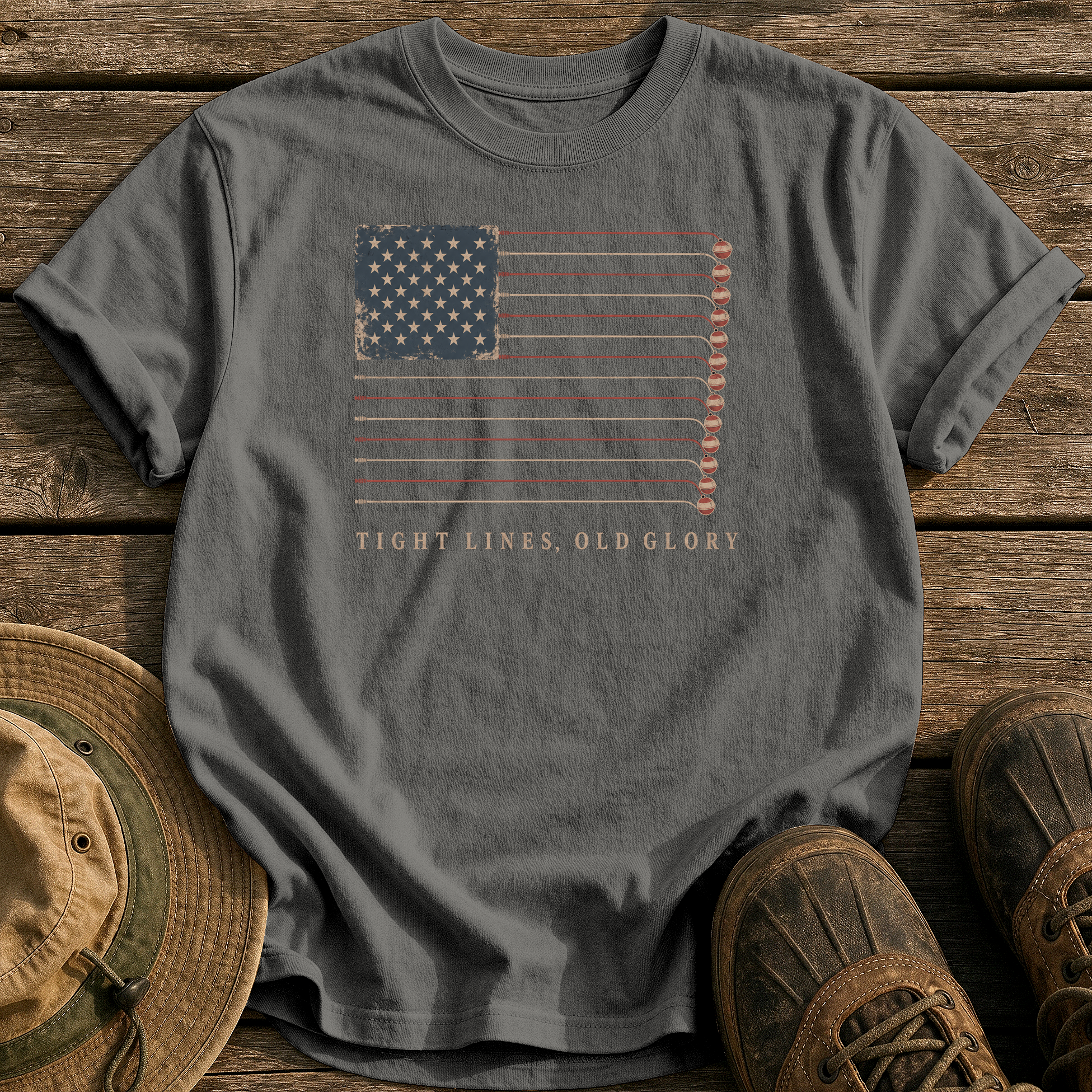 Tight Lines, Old Glory tee - Pepper - front