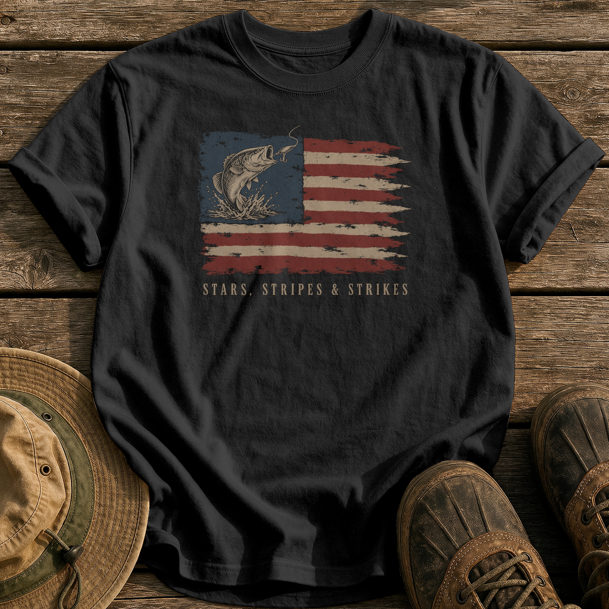 Stars, Stripes and Strikes tee - Black - front
