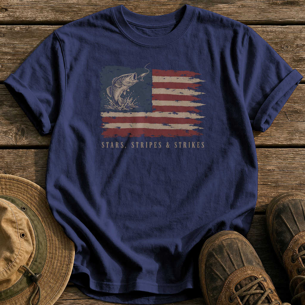 Stars, Stripes and Strikes tee - True Navy - front