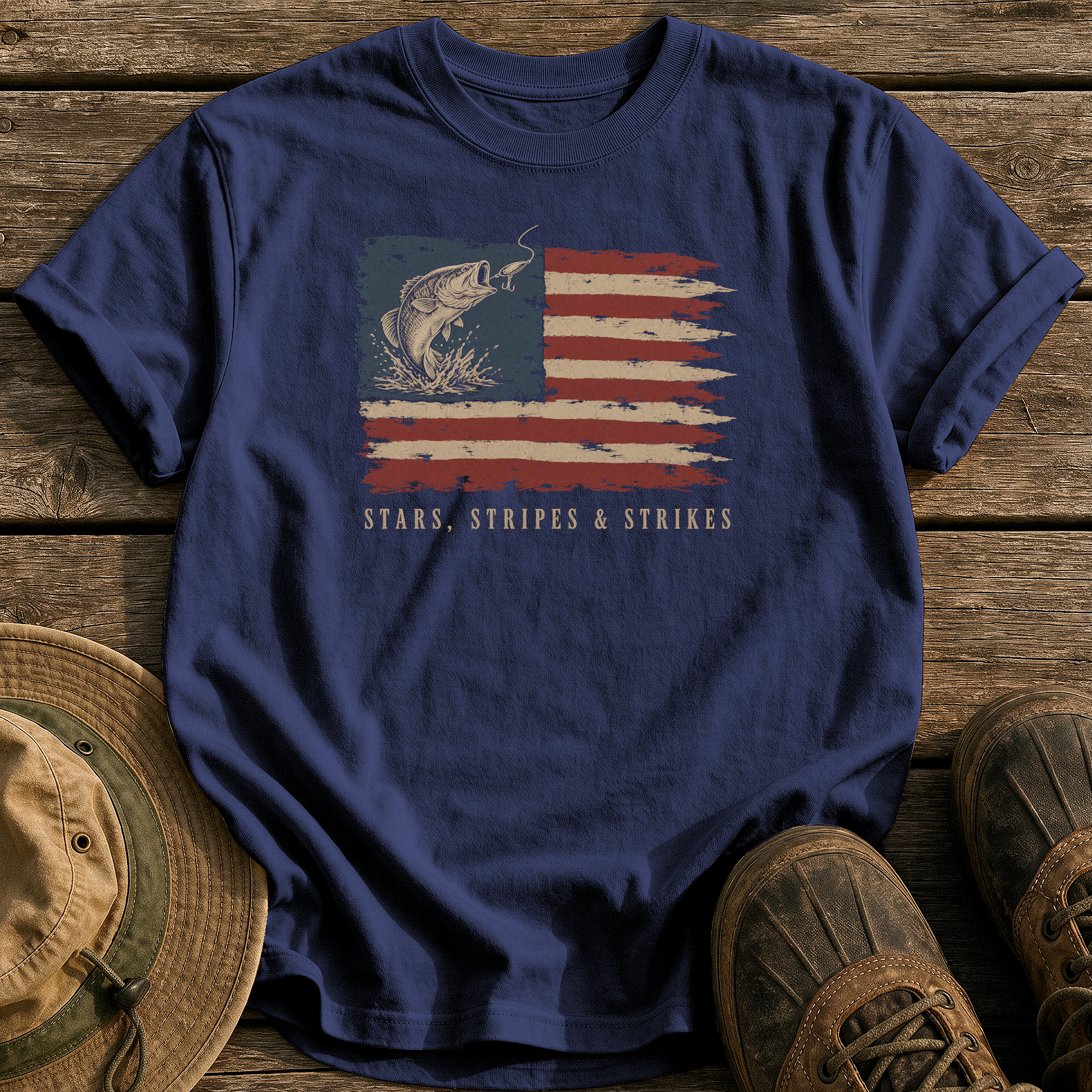 Stars, Stripes and Strikes tee - True Navy - front