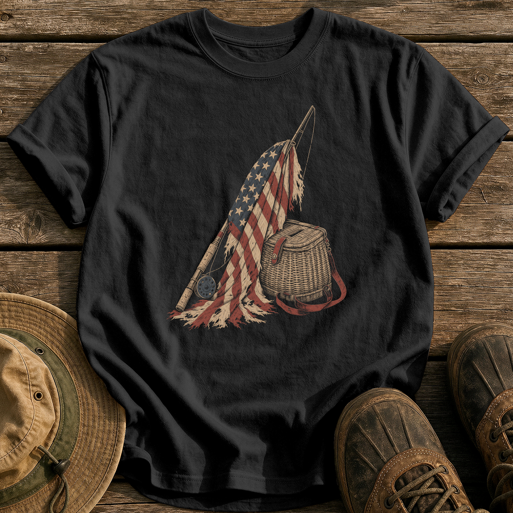 Worn Flag, Well-Worn Rod tee - Black - front