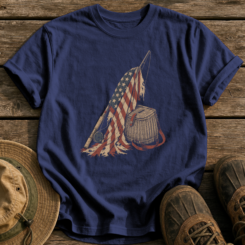 Worn Flag, Well-Worn Rod tee - True Navy - front