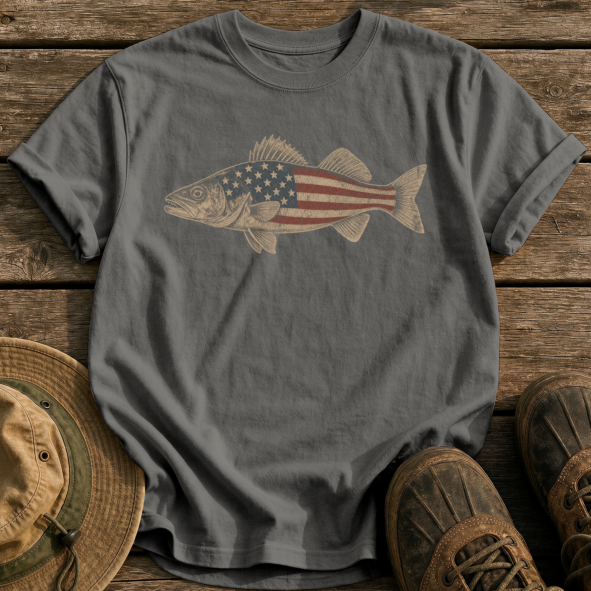 Walleye, Flag Tones tee - Pepper - front