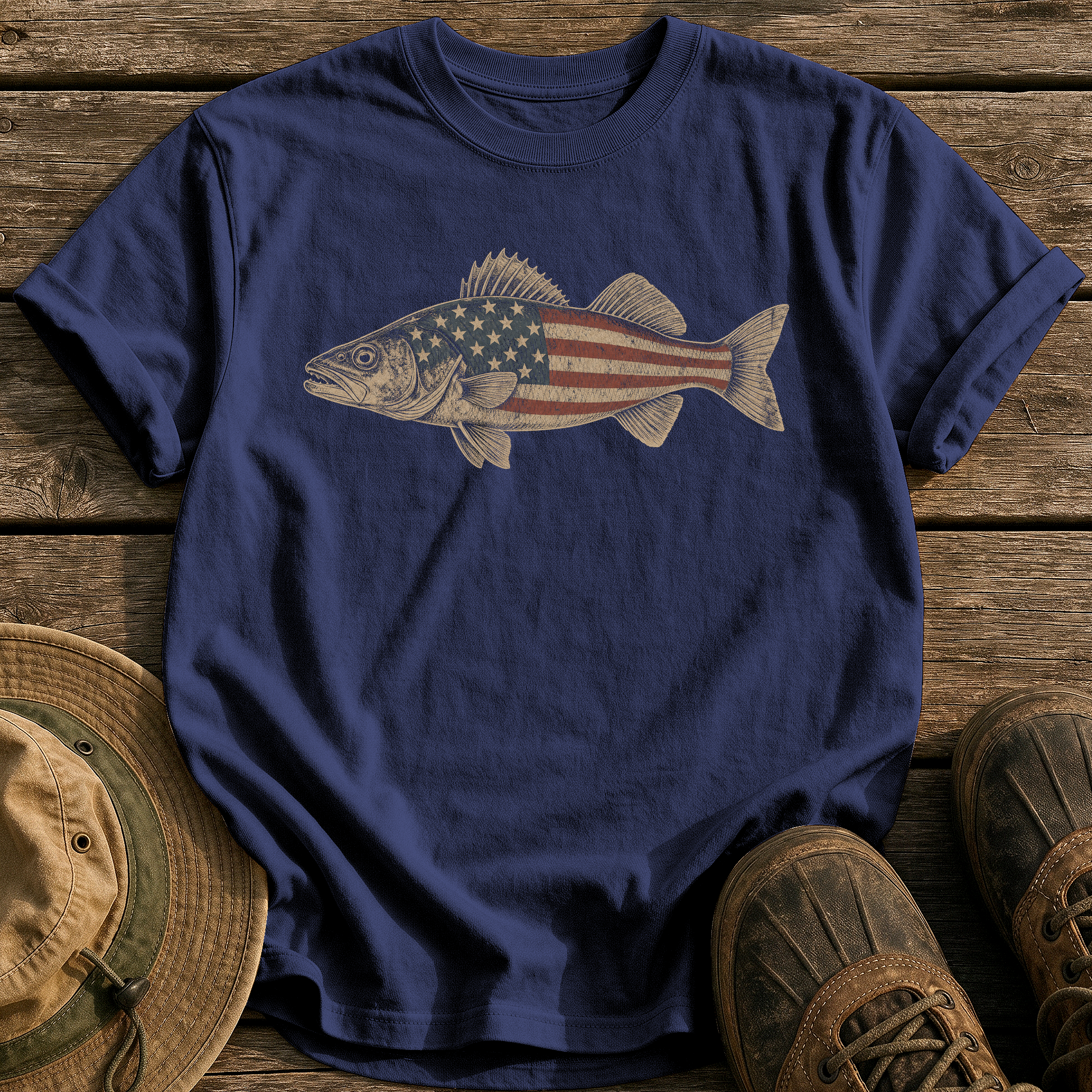 Walleye, Flag Tones tee - True Navy - front