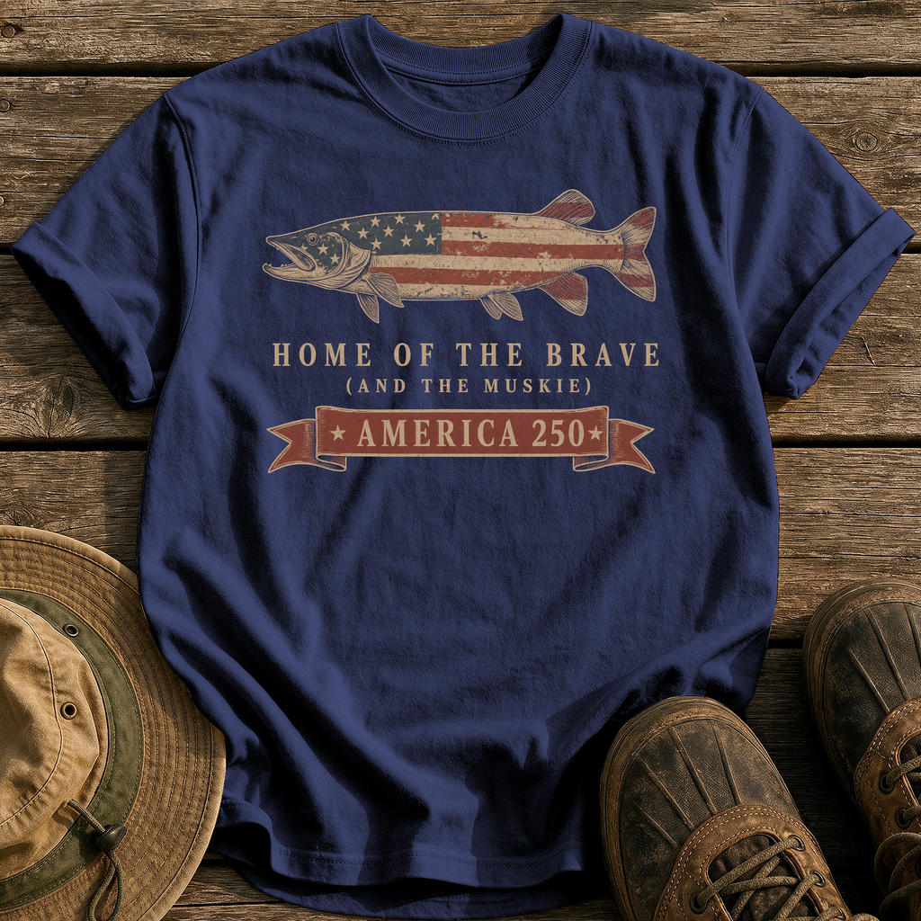 Home of the Brave Muskie tee - True Navy - front