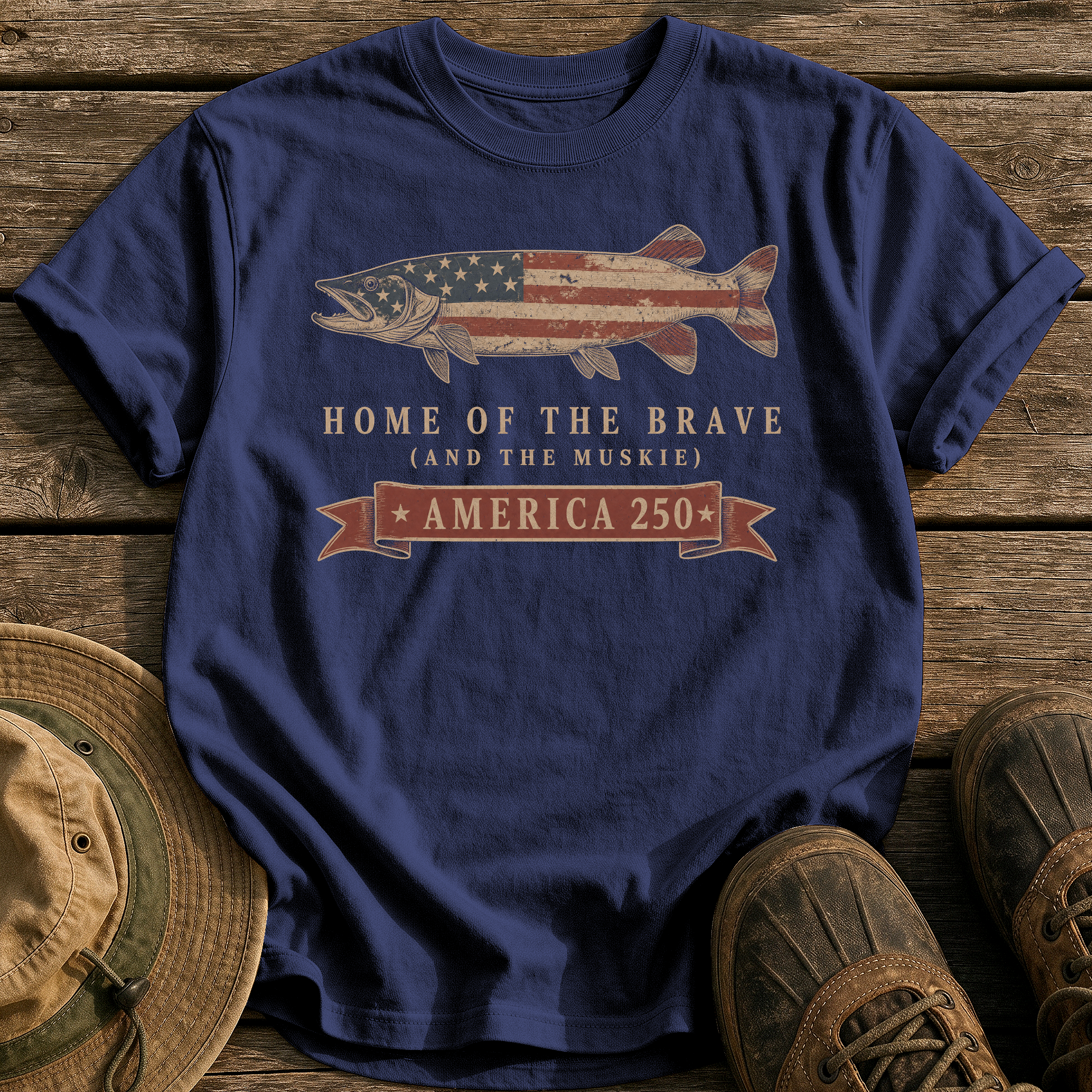 Home of the Brave Muskie tee - True Navy - front
