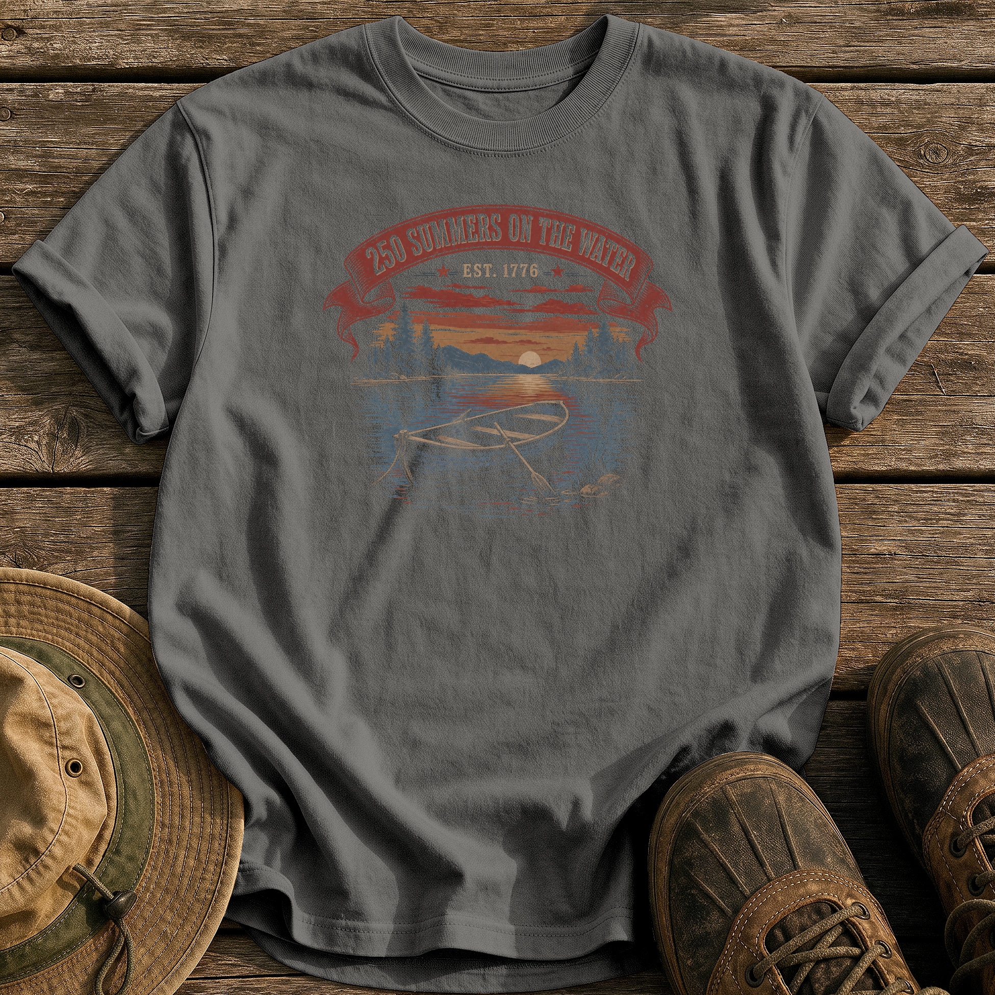 250 Summers on the Water tee - Pepper - front