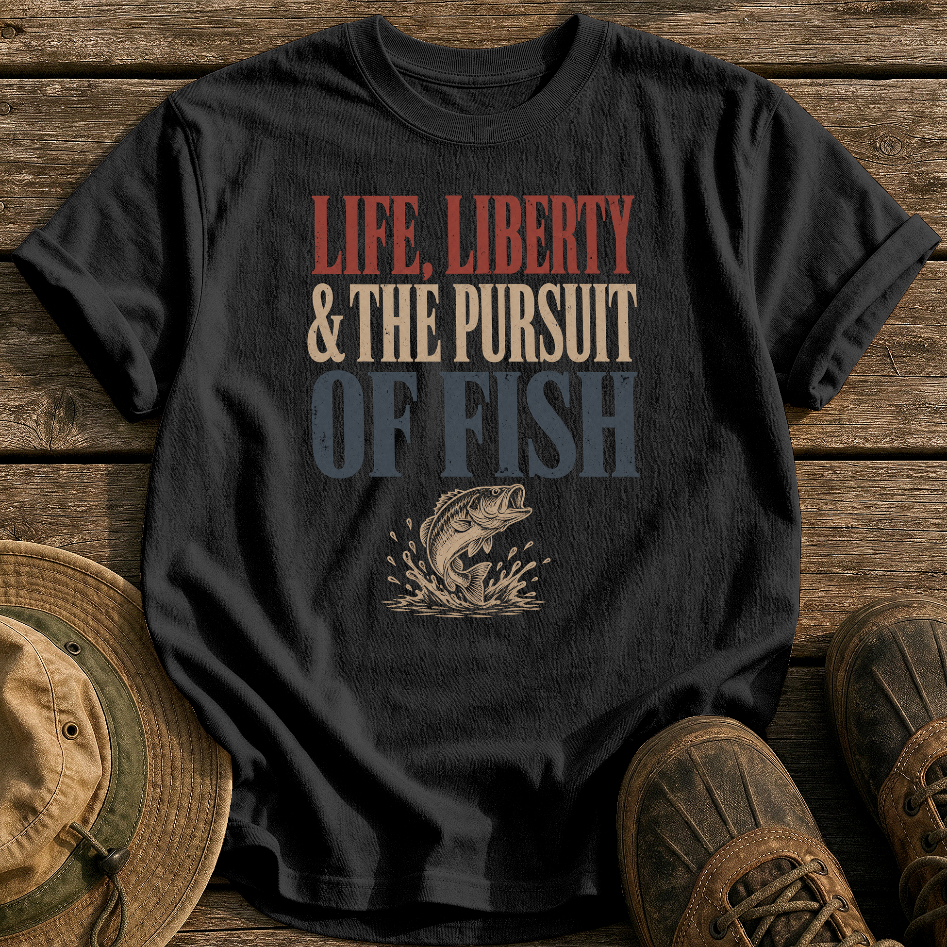 Life, Liberty, Pursuit of Fish tee - Black - front