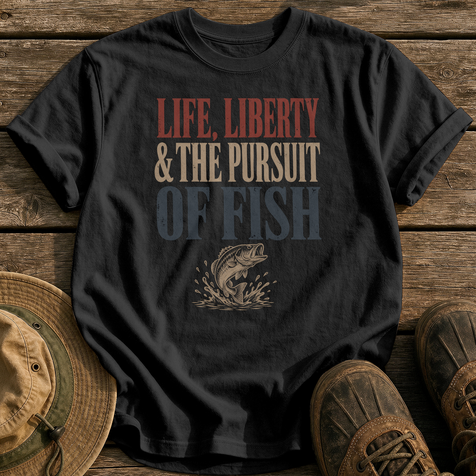 Life, Liberty, Pursuit of Fish tee - Black - front