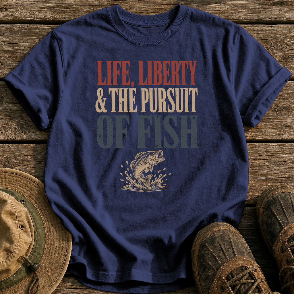 Life, Liberty, Pursuit of Fish tee - True Navy - front