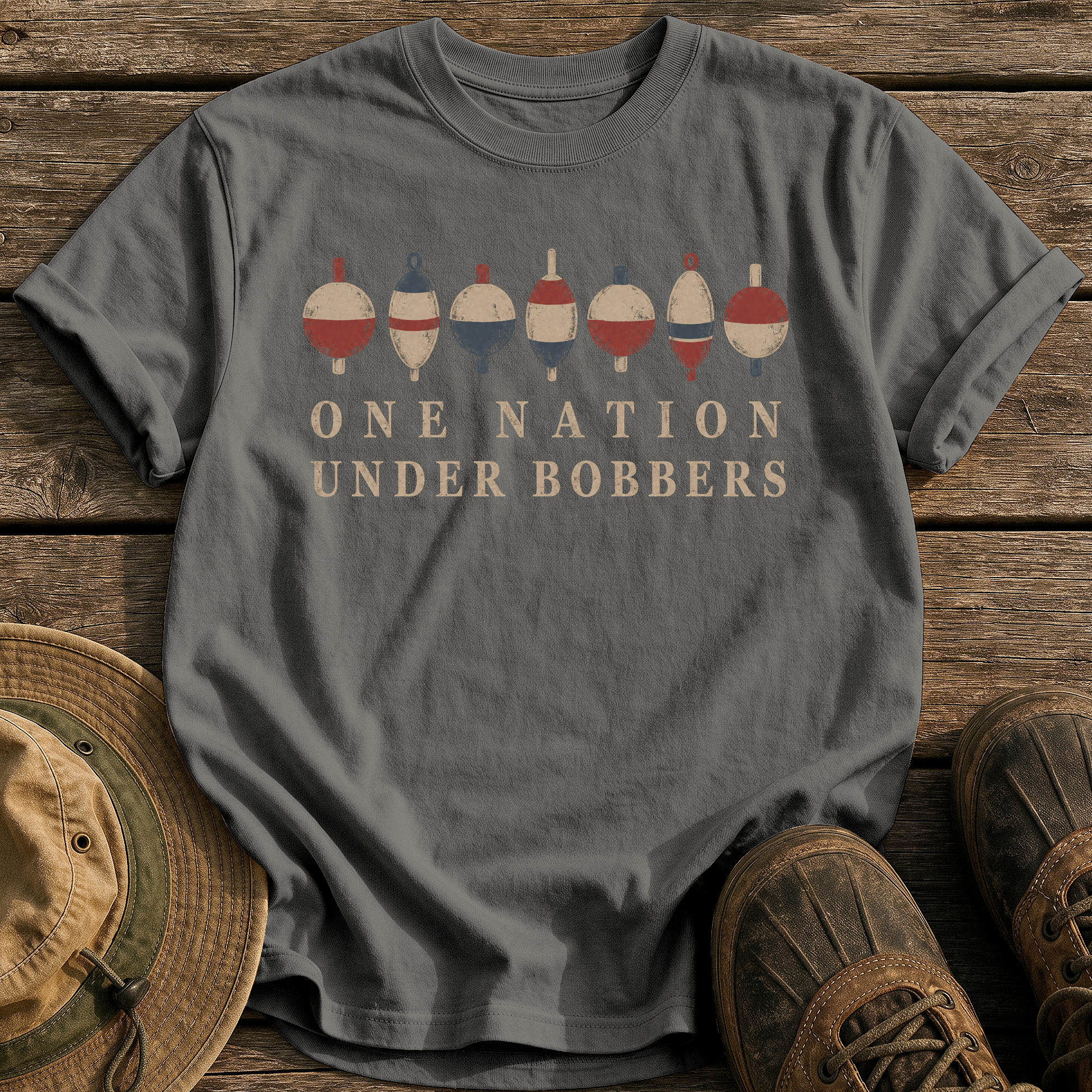 One Nation Under Bobbers tee - Pepper - front
