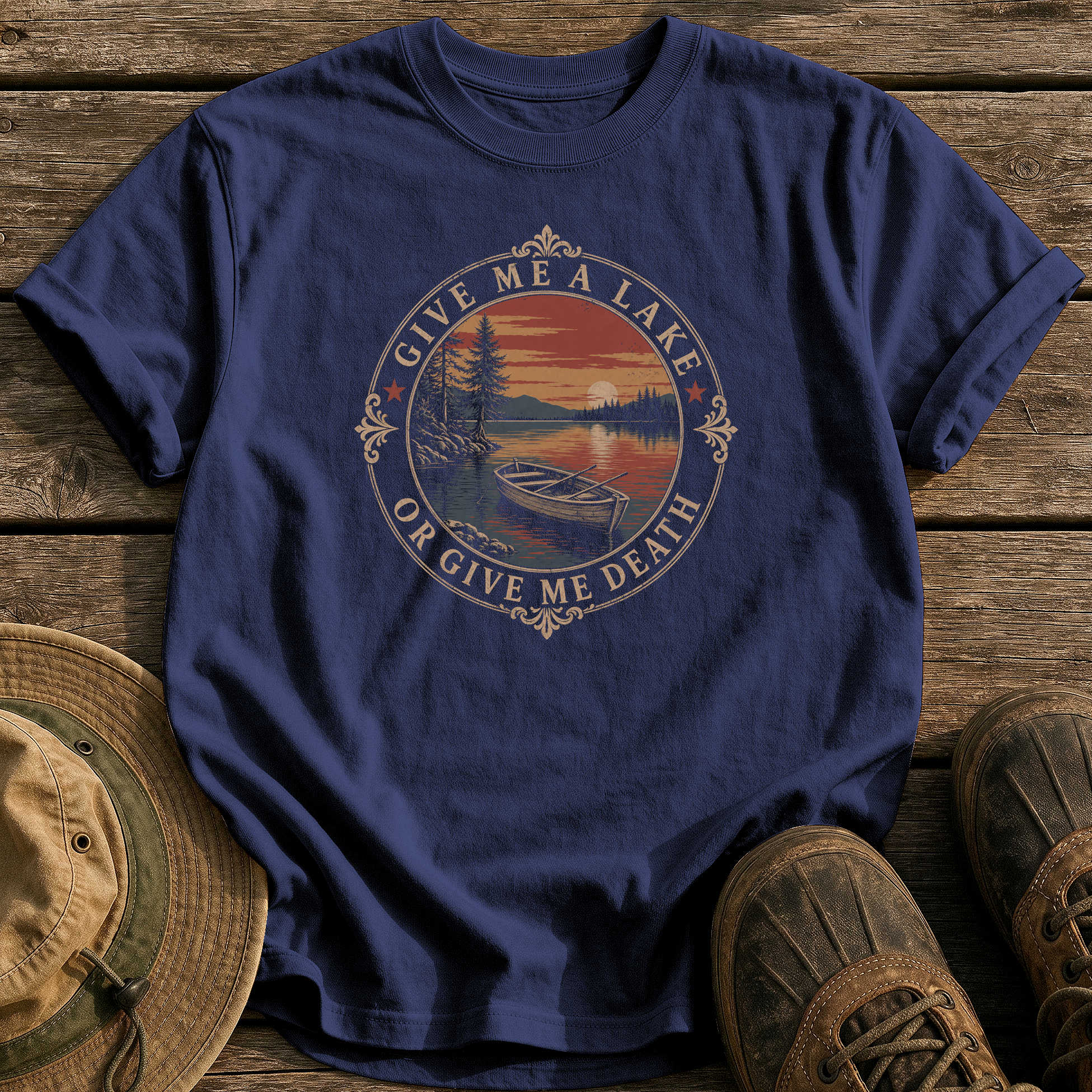 Give Me a Lake tee - True Navy - front