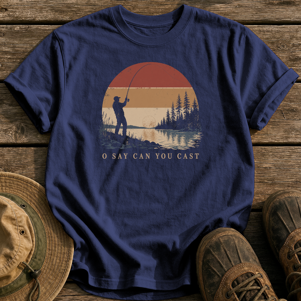 O Say Can You Cast tee - True Navy - front