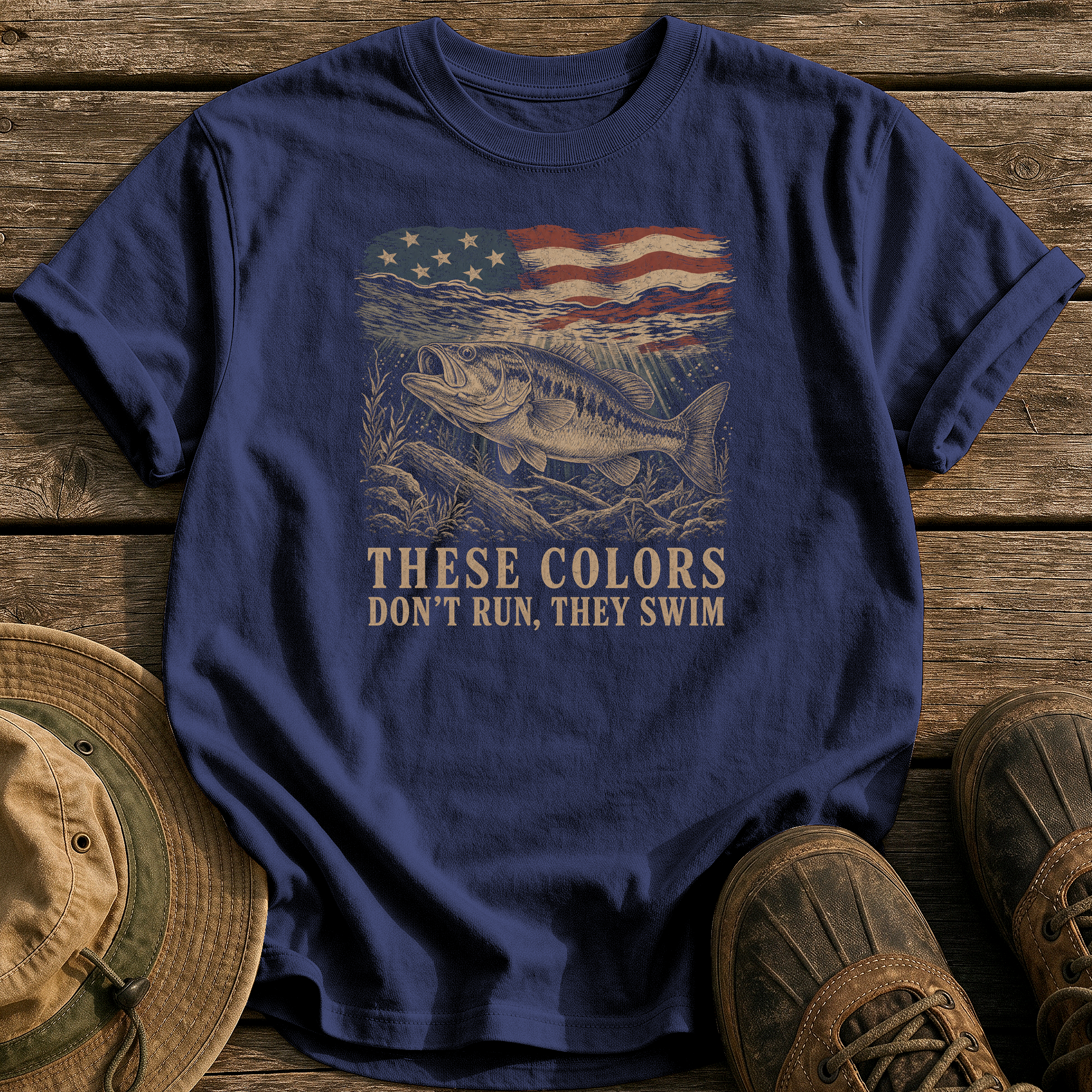 Colors Don't Run, They Swim tee - True Navy - front