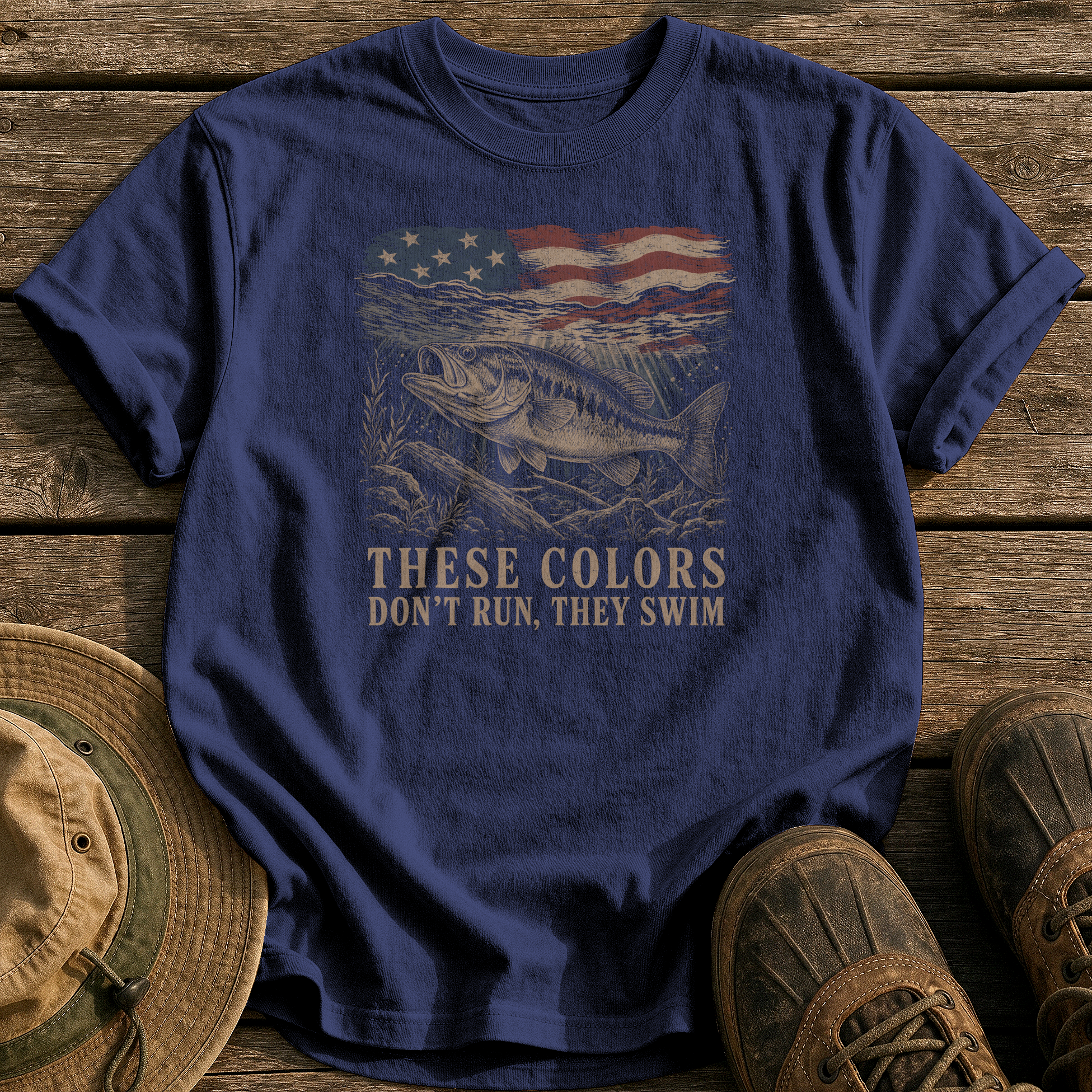 Colors Don't Run, They Swim tee - True Navy - front
