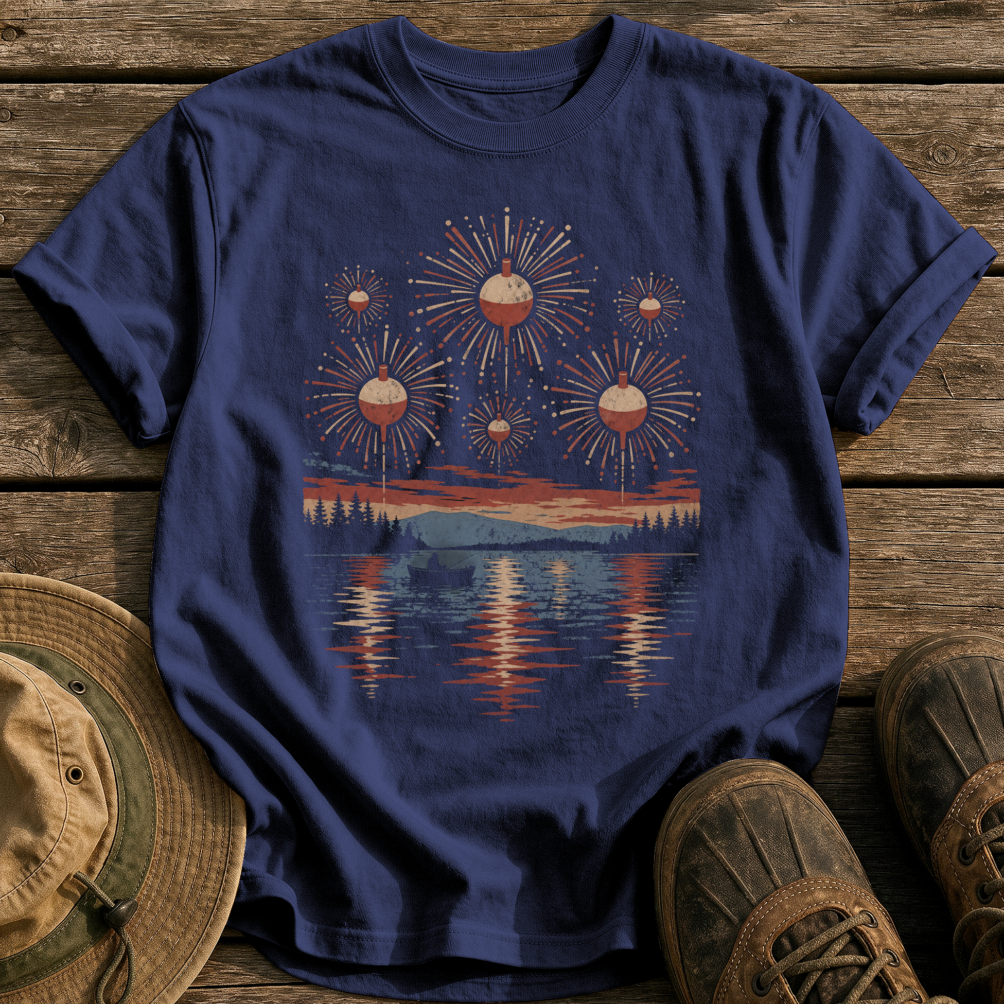 Firework Bobbers tee - True Navy - front