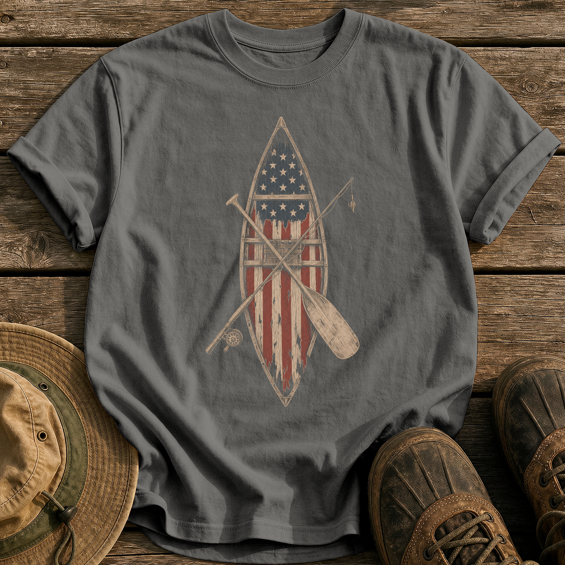 Worn-Flag Canoe tee - Pepper - front