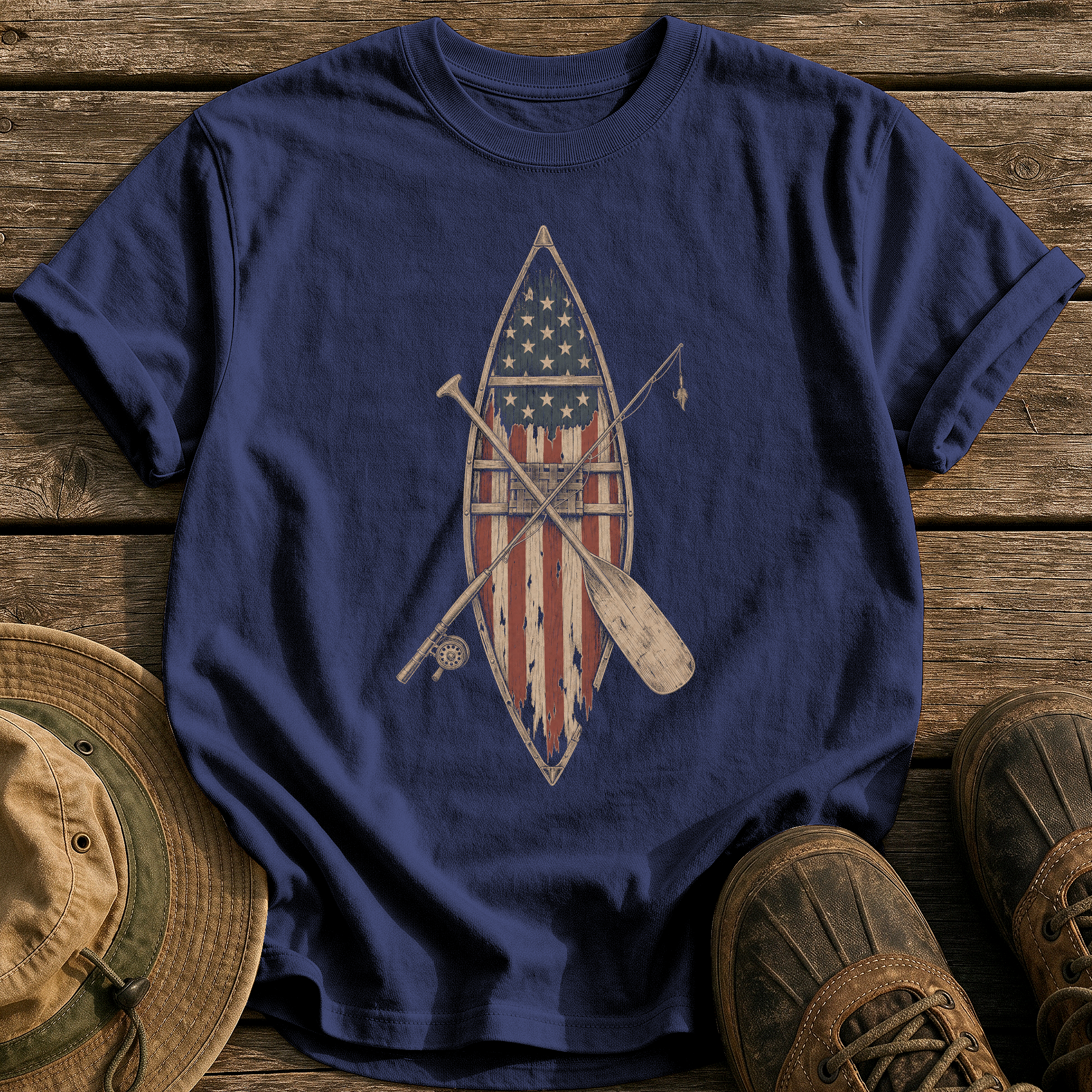 Worn-Flag Canoe tee - True Navy - front
