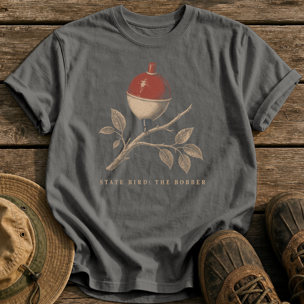 State Bird: The Bobber tee - Pepper - front