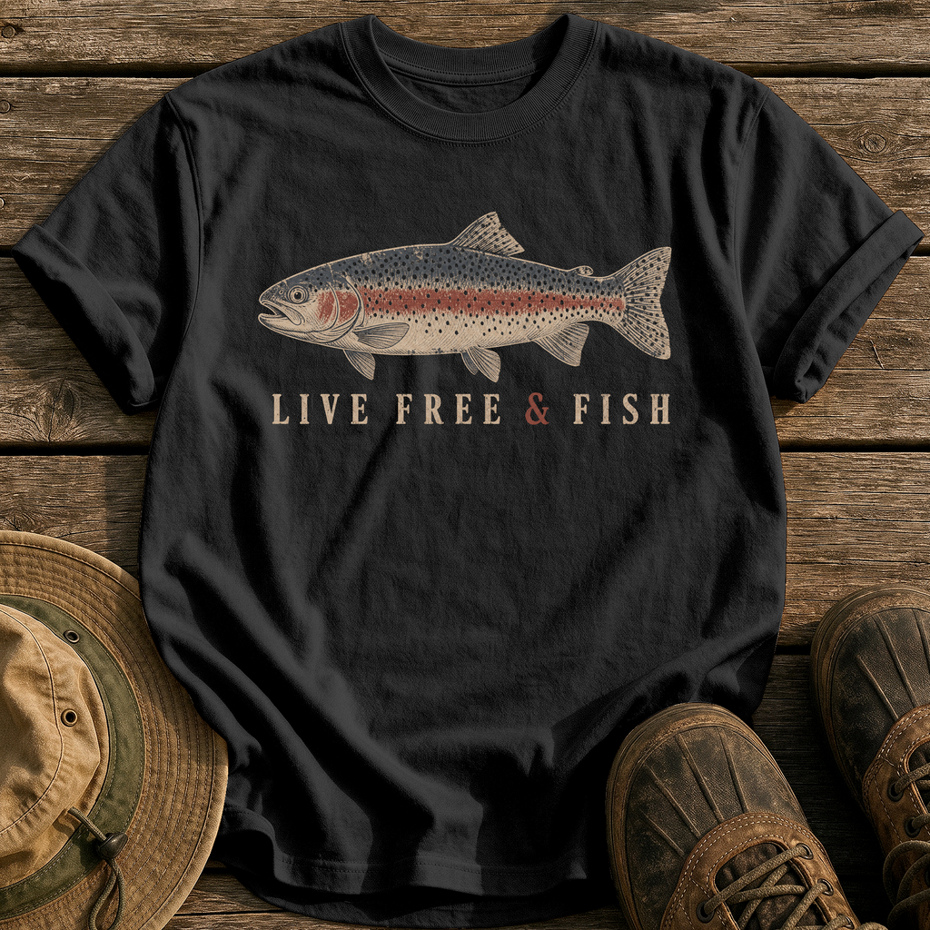 Live Free and Fish tee - Black - front