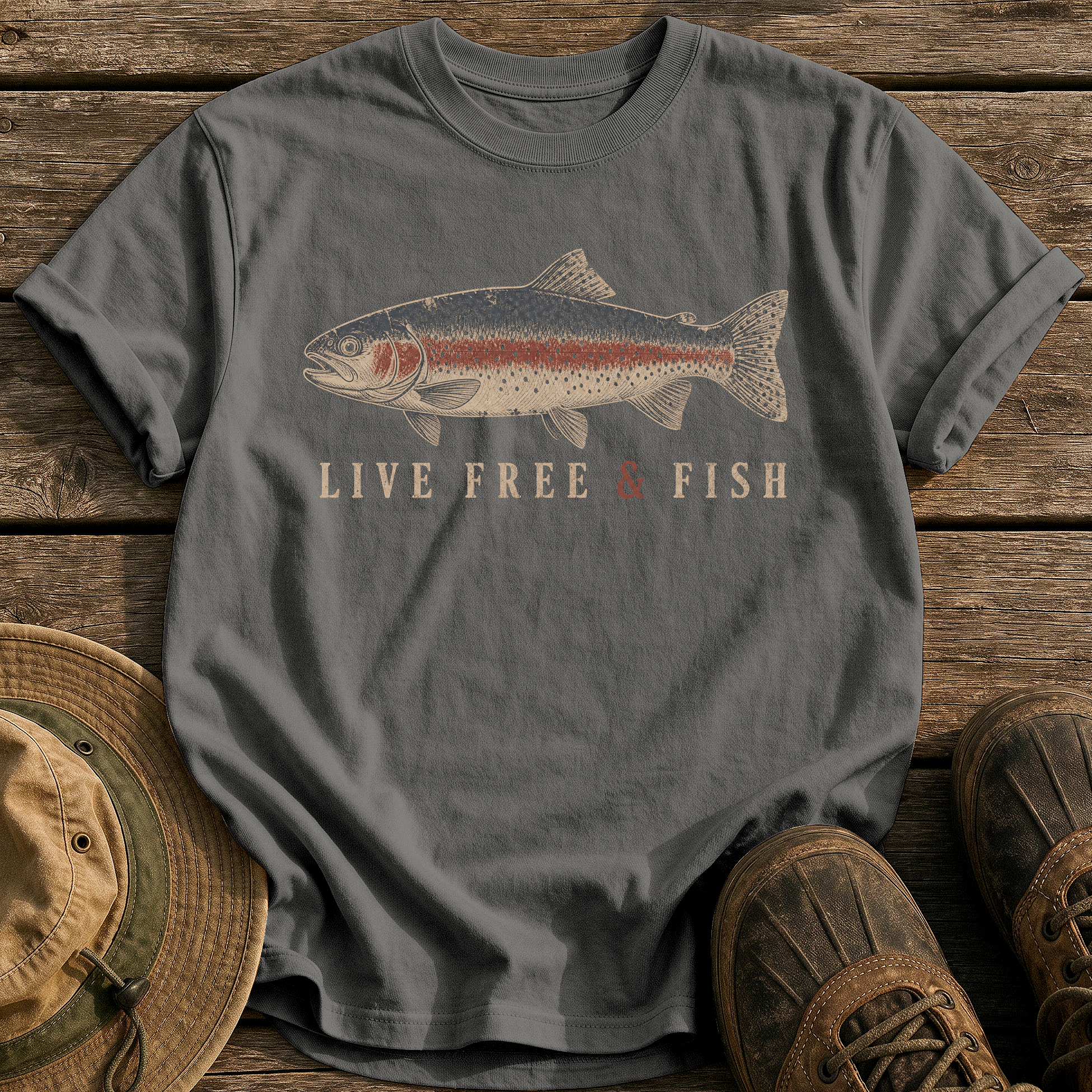 Live Free and Fish tee - Pepper - front