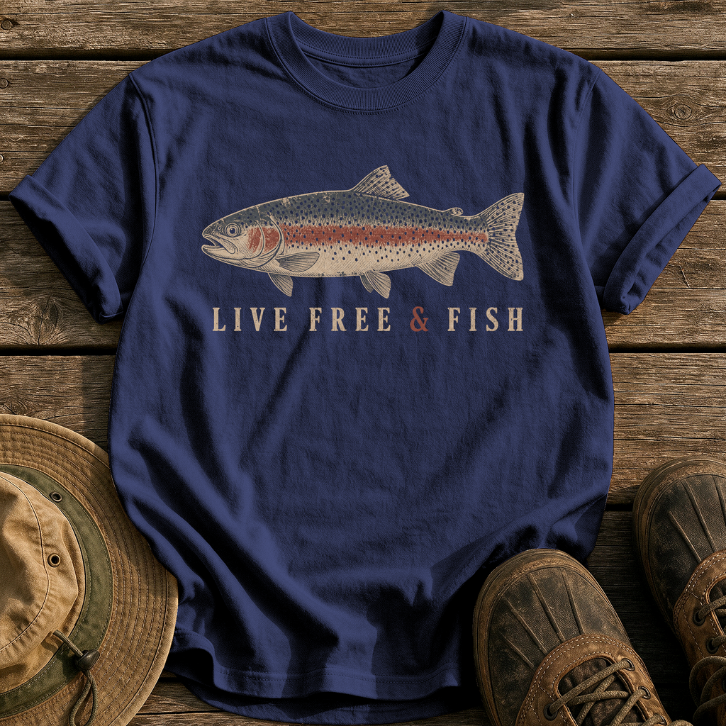 Live Free and Fish tee - True Navy - front